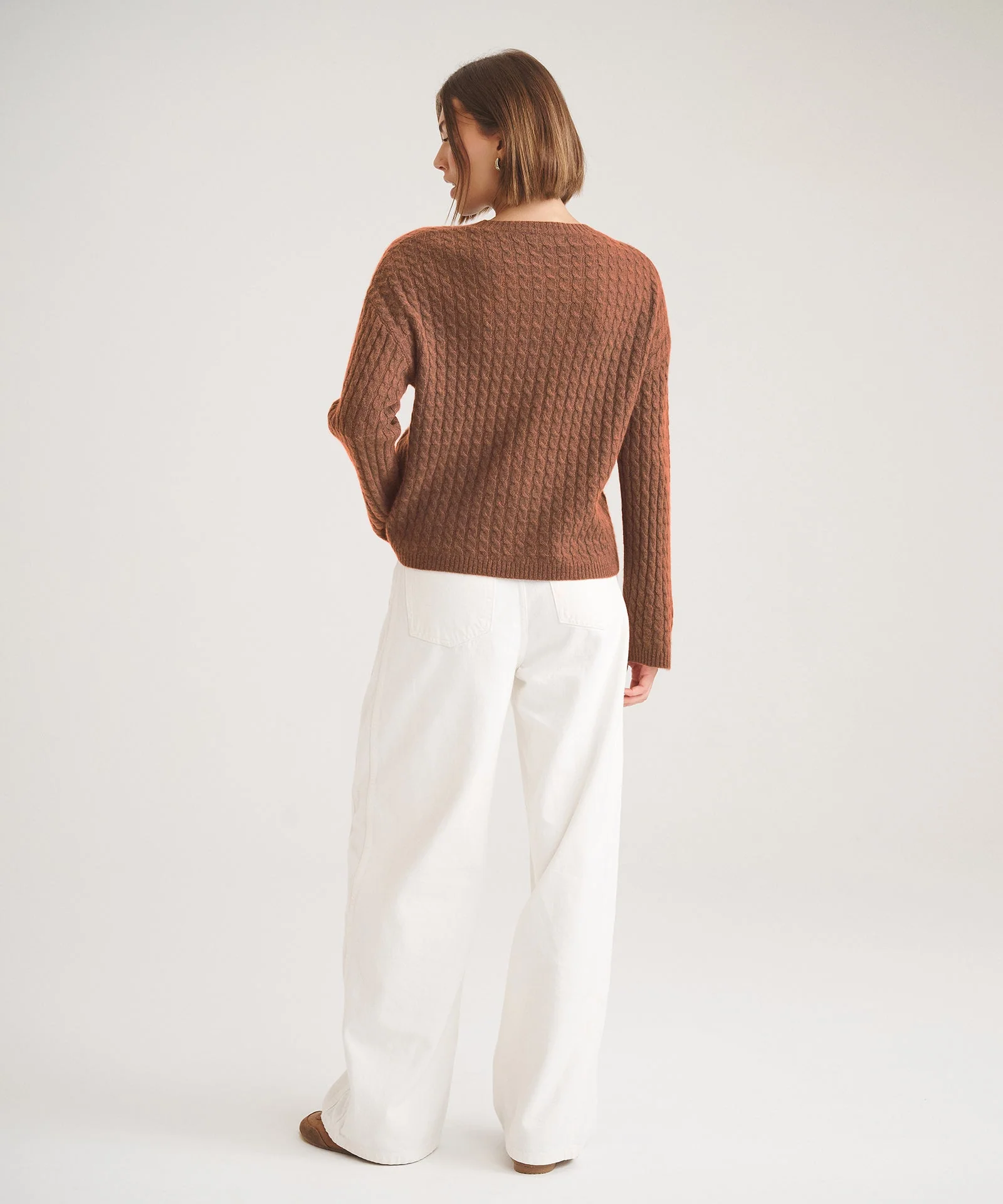Basic Cashmere Cable Knit Crewneck Sweater - Image 14
