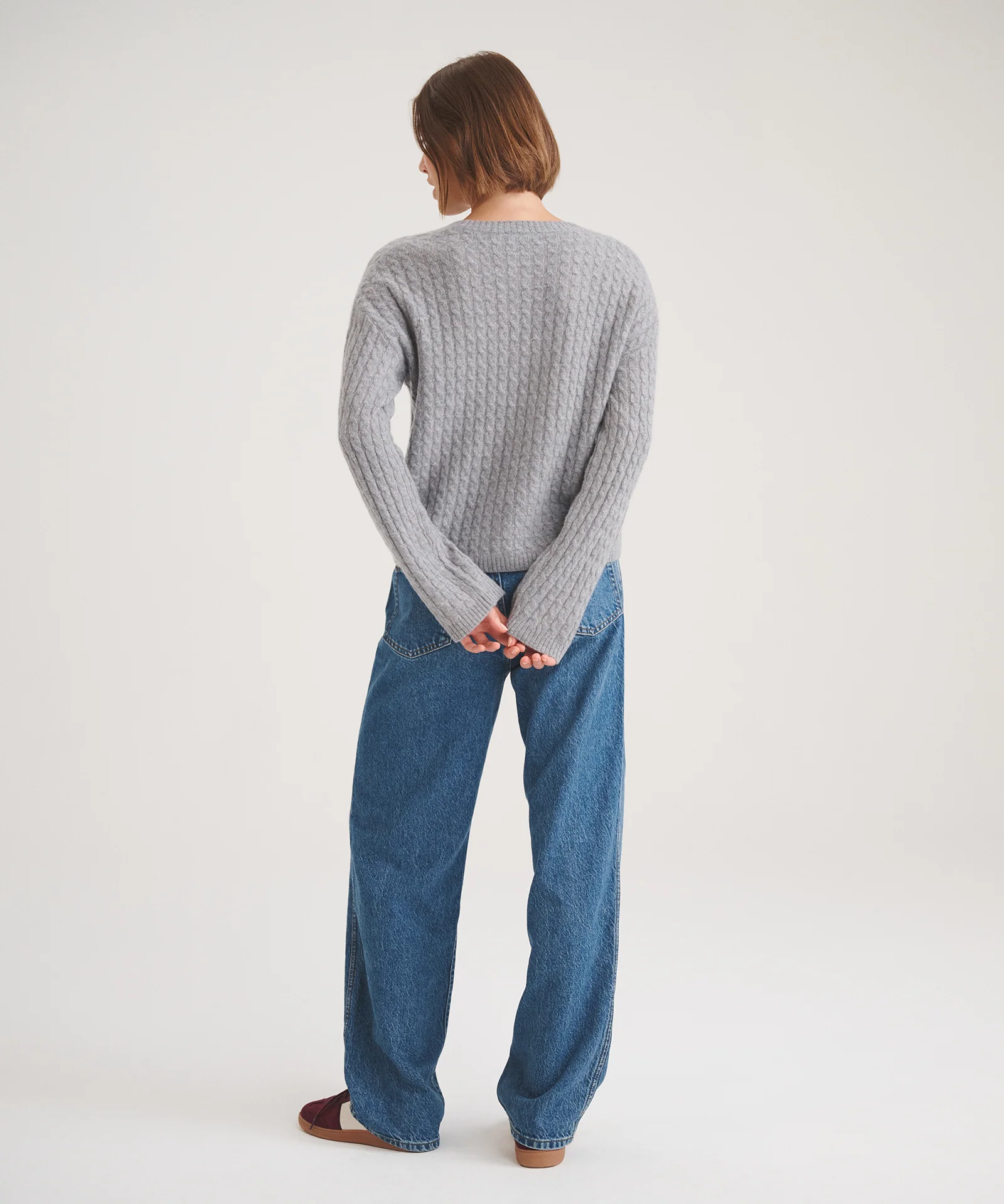 Basic Cashmere Cable Knit Crewneck Sweater - Image 3