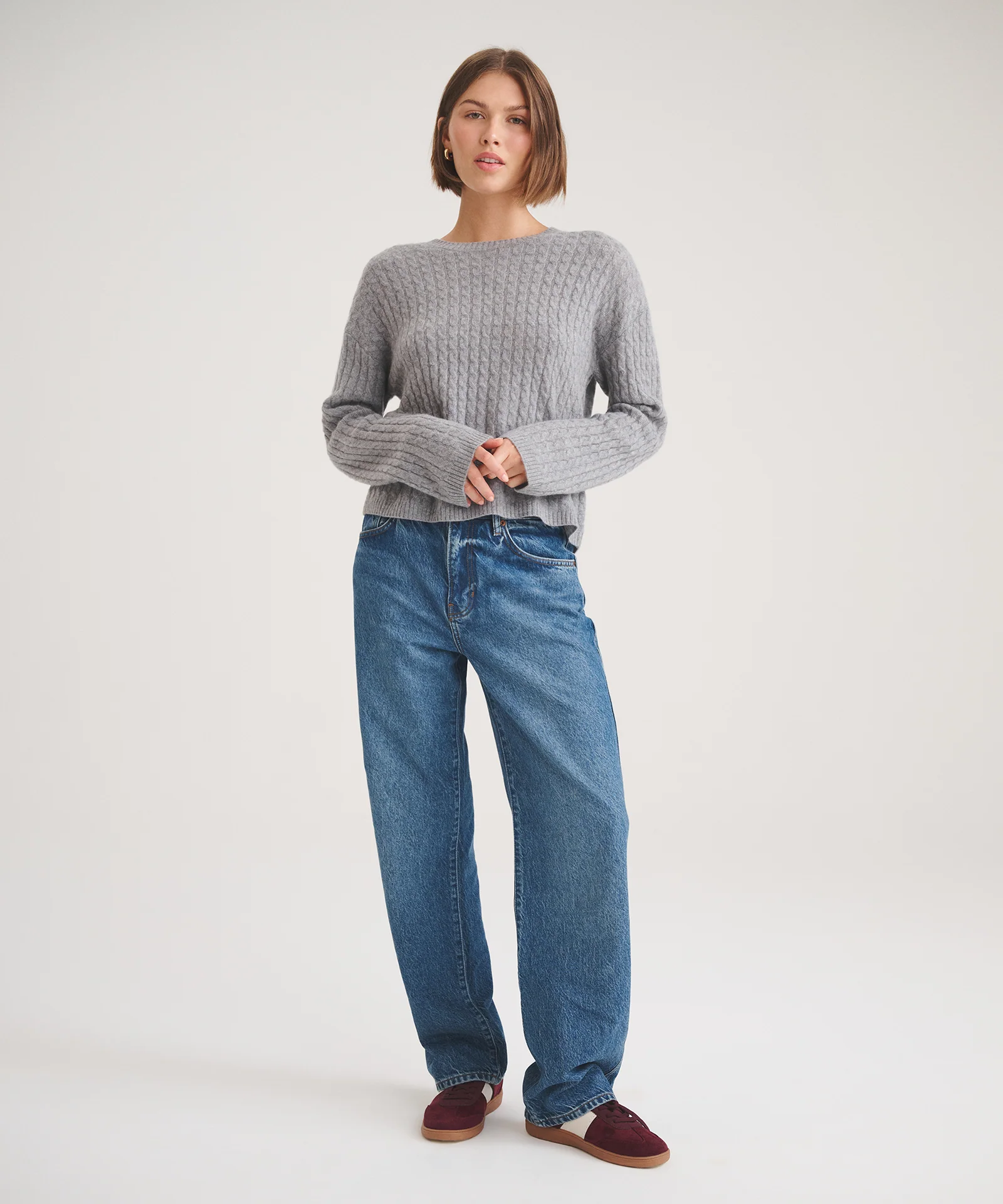 Basic Cashmere Cable Knit Crewneck Sweater - Image 5