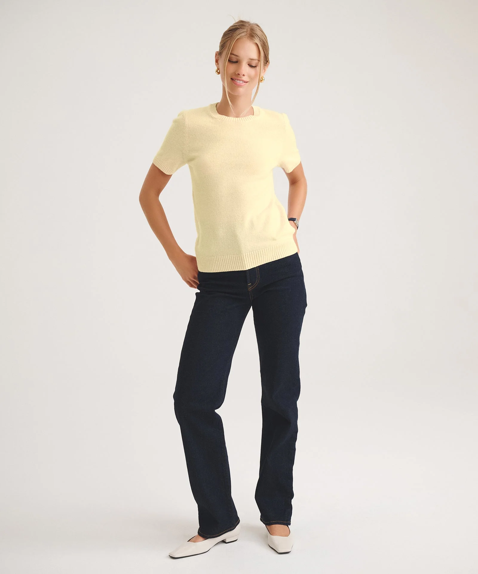 Basic Cashmere Short Sleeve Sweater - Image 10