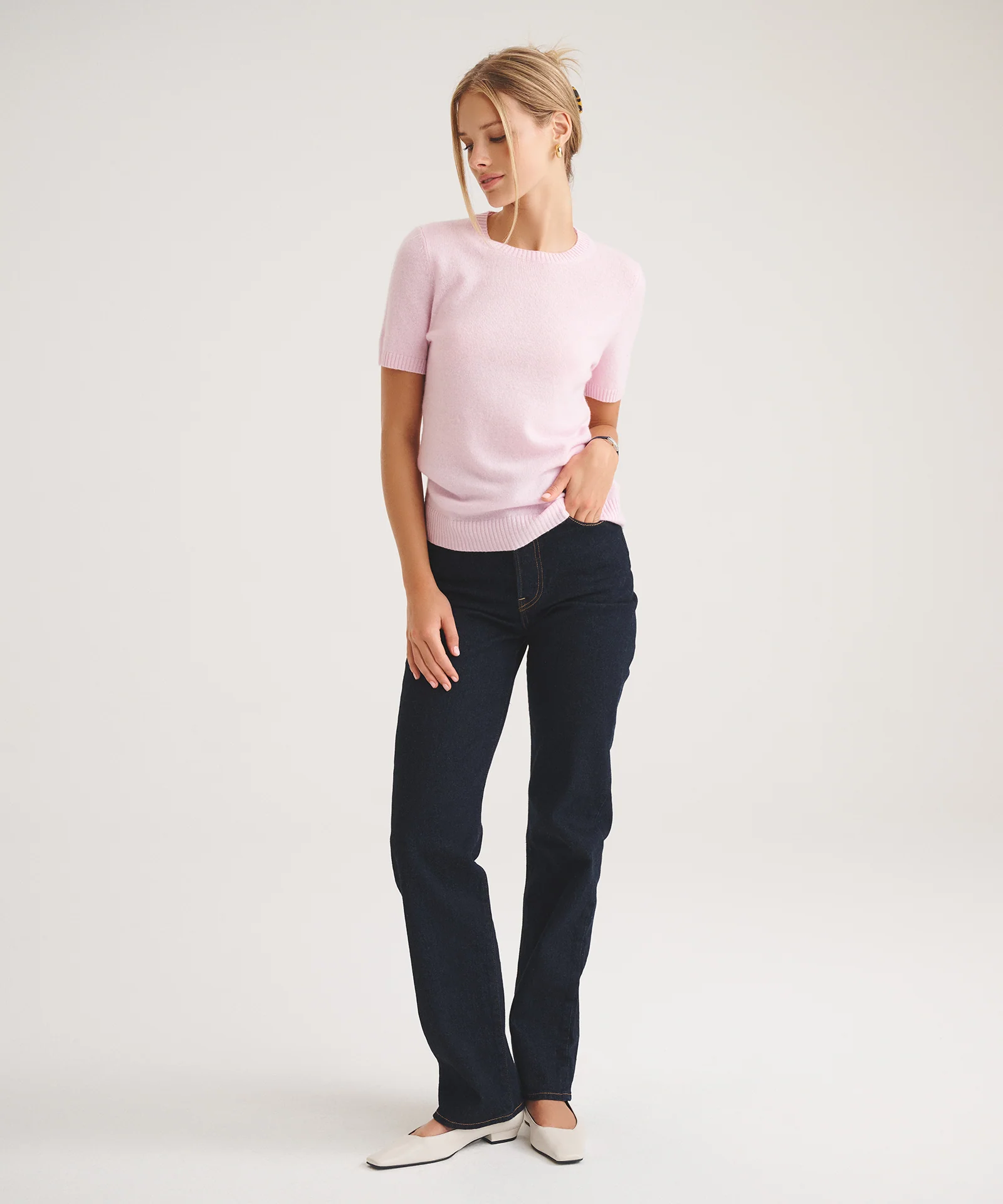 Basic Cashmere Short Sleeve Sweater - Image 3
