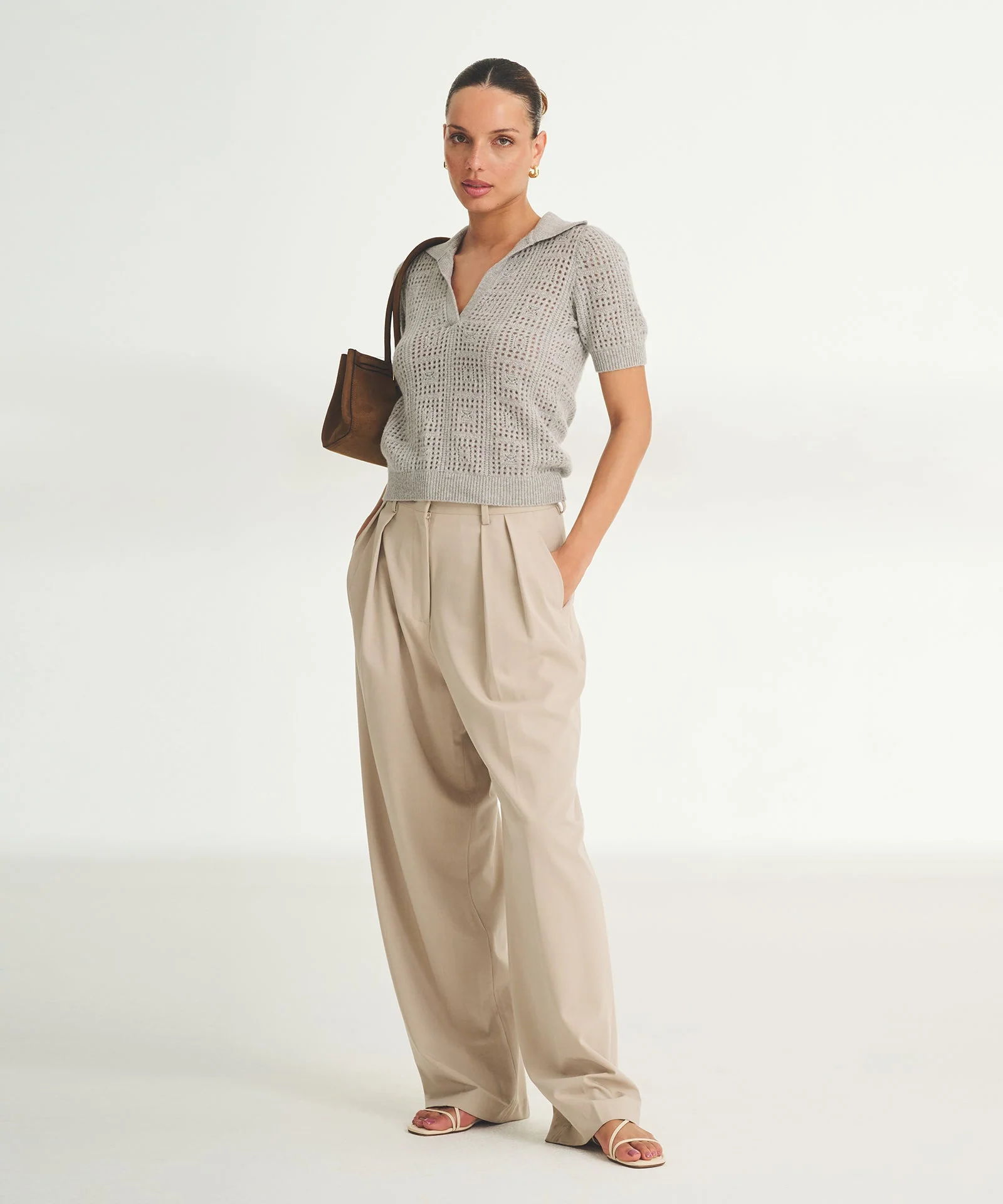 Novelty Cashmere Crochet Short Sleeve Polo - Image 10