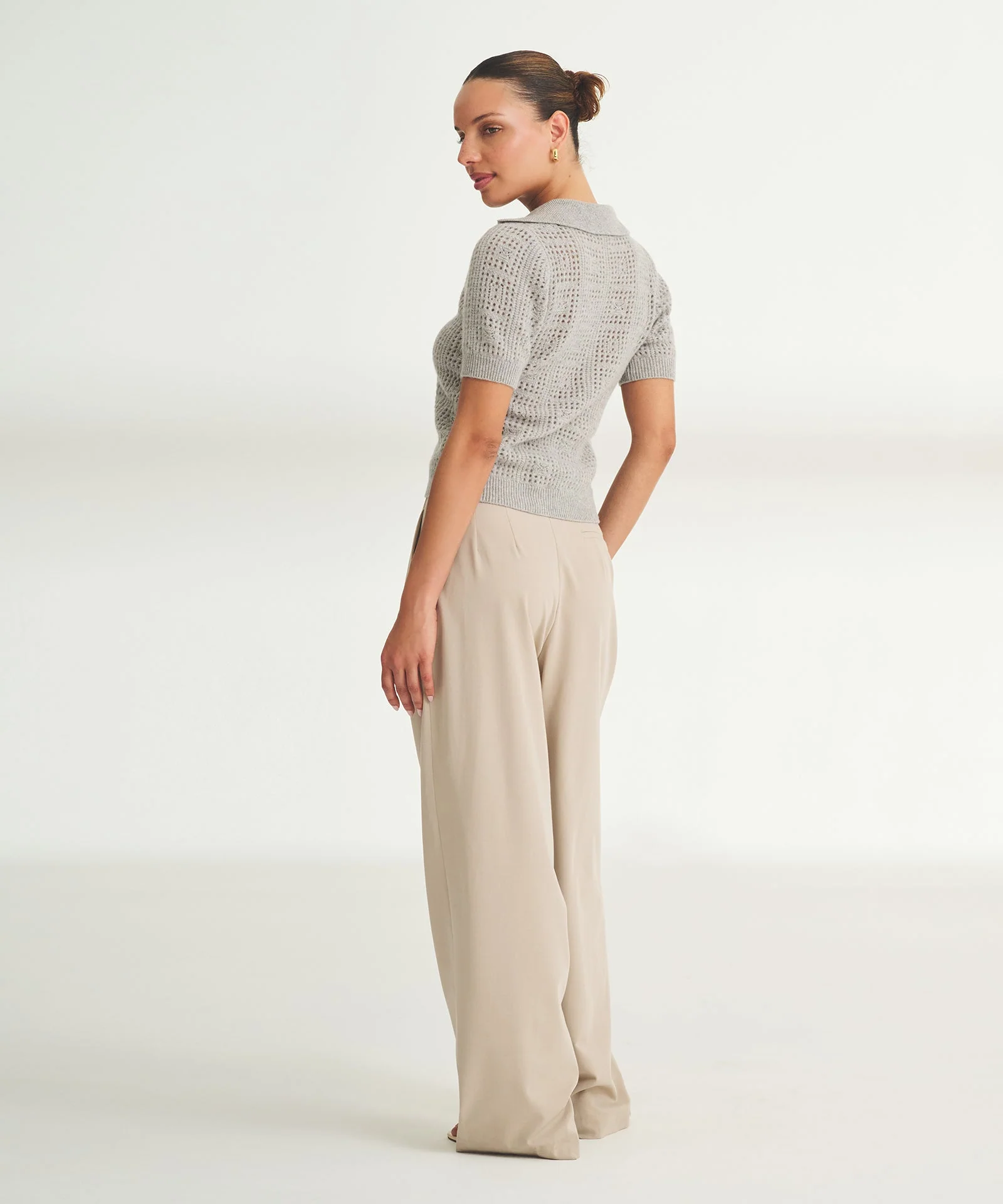 Novelty Cashmere Crochet Short Sleeve Polo - Image 12