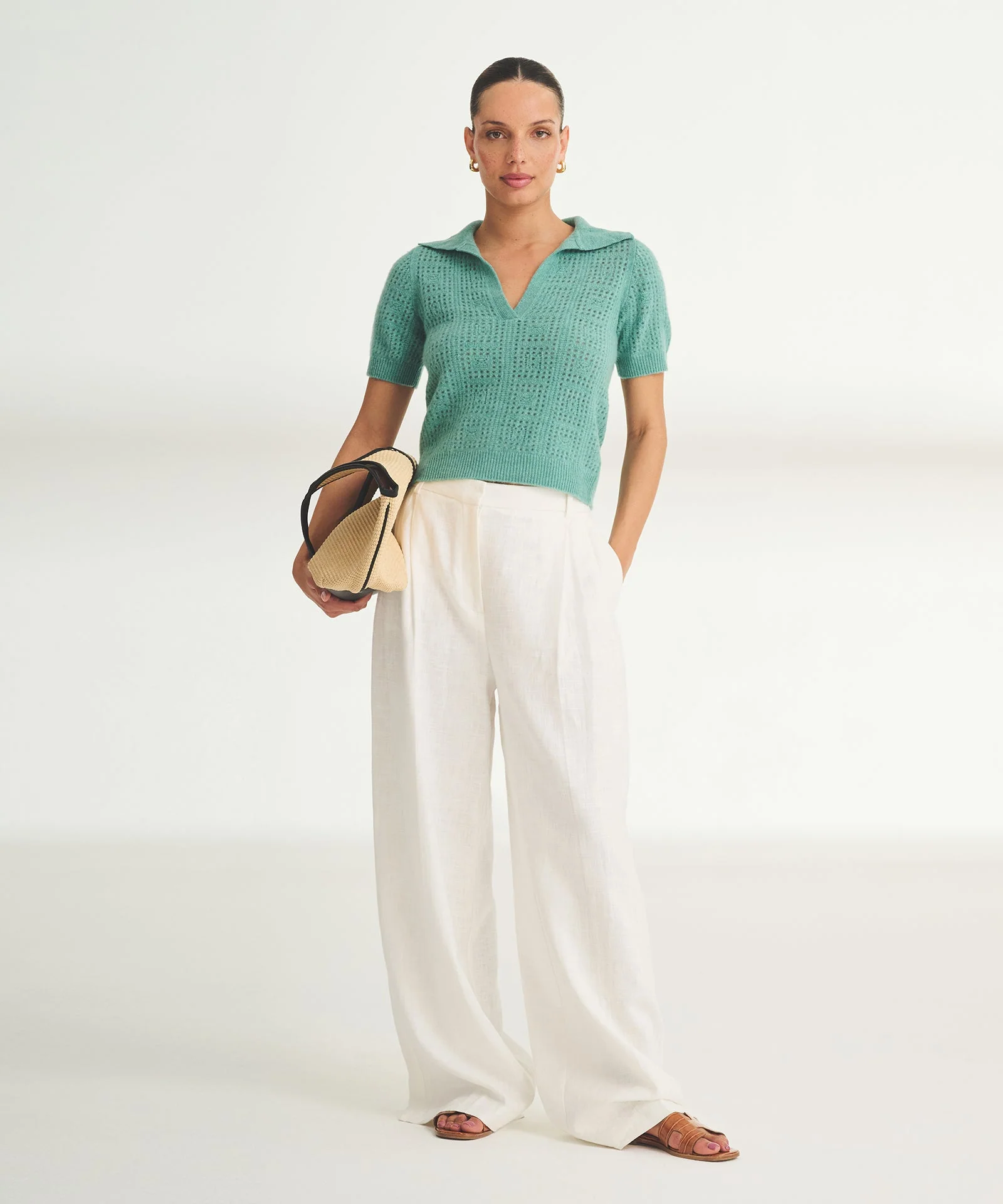 Novelty Cashmere Crochet Short Sleeve Polo - Image 3