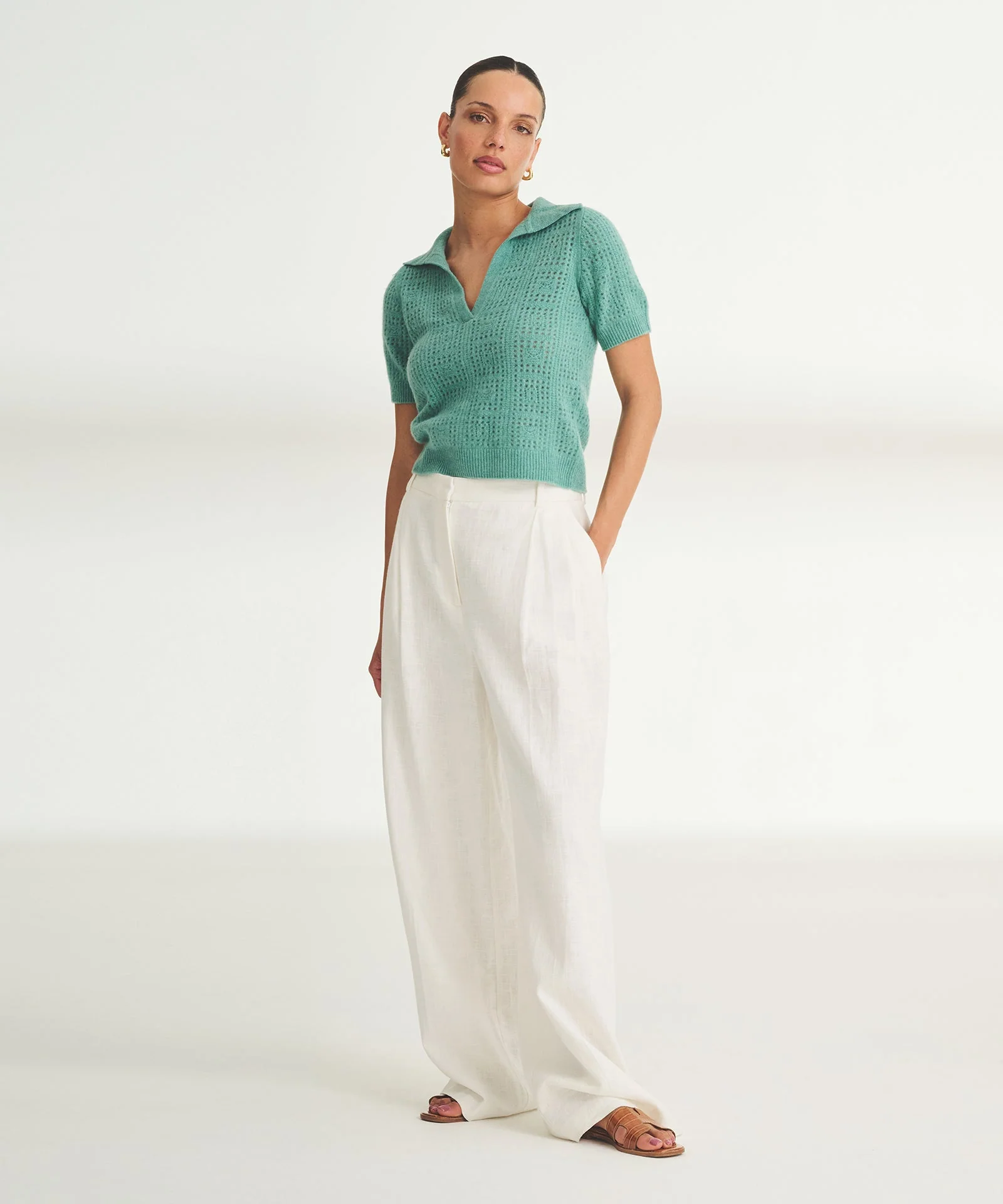 Novelty Cashmere Crochet Short Sleeve Polo - Image 5
