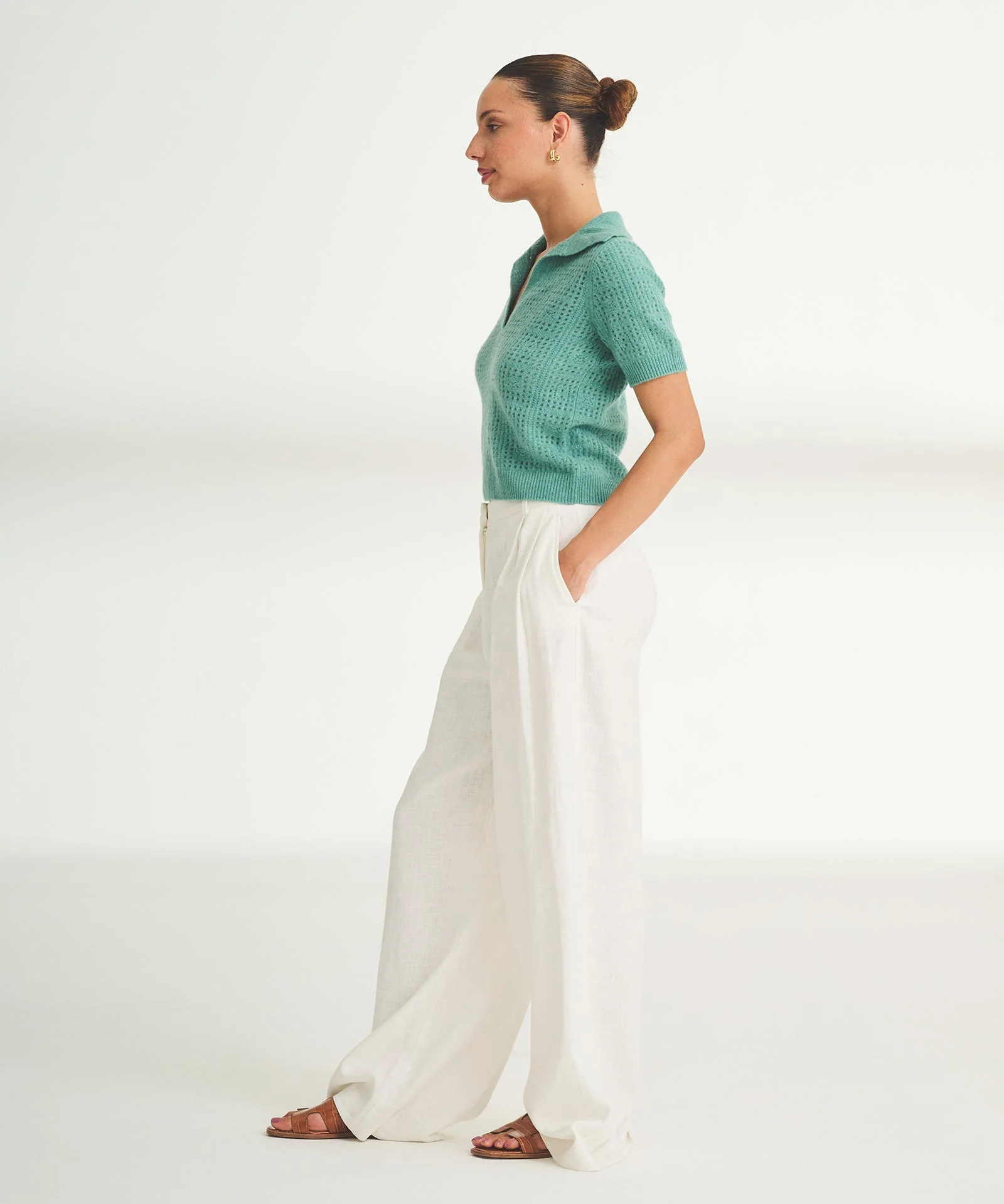 Novelty Cashmere Crochet Short Sleeve Polo - Image 6