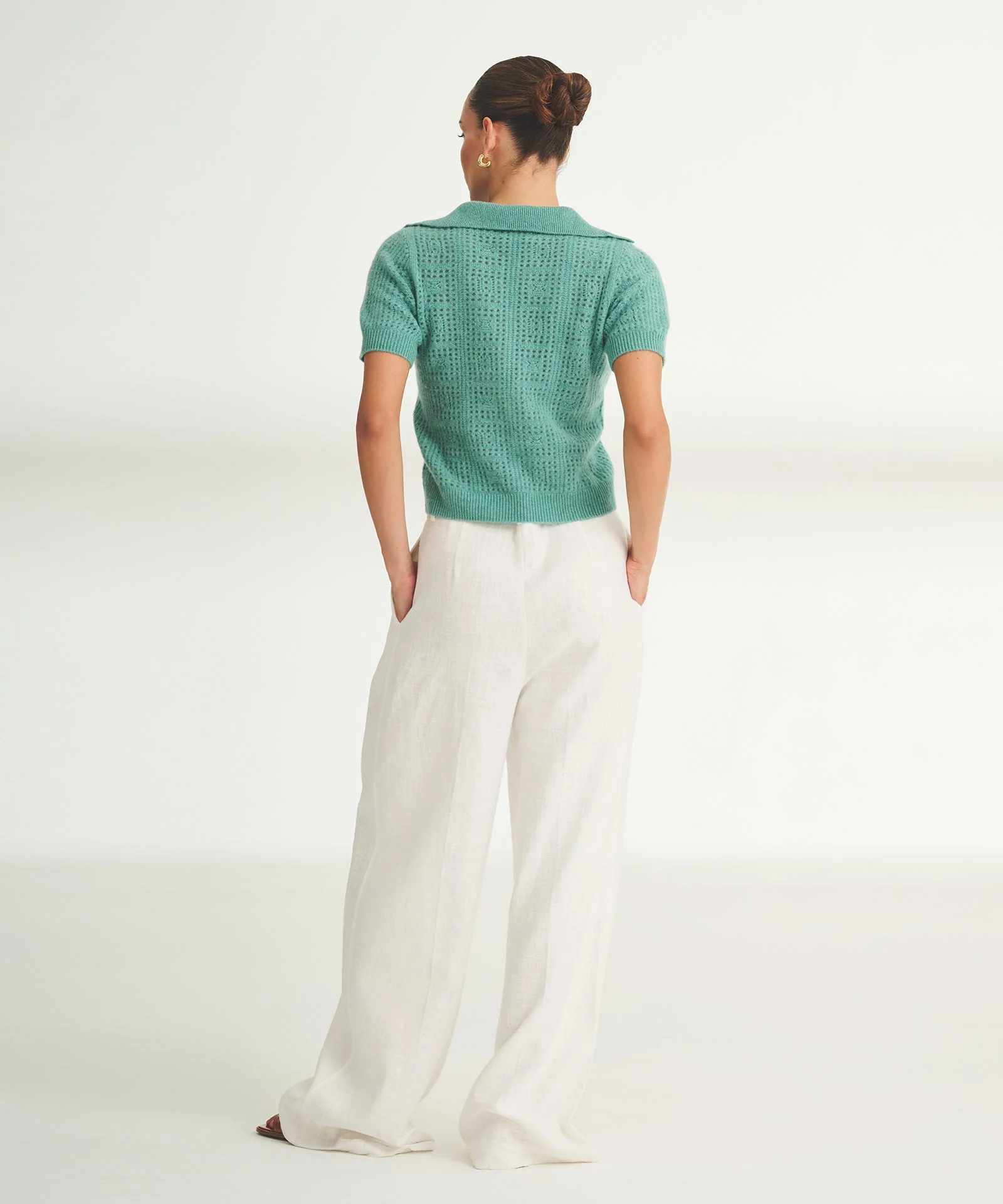 Novelty Cashmere Crochet Short Sleeve Polo - Image 7