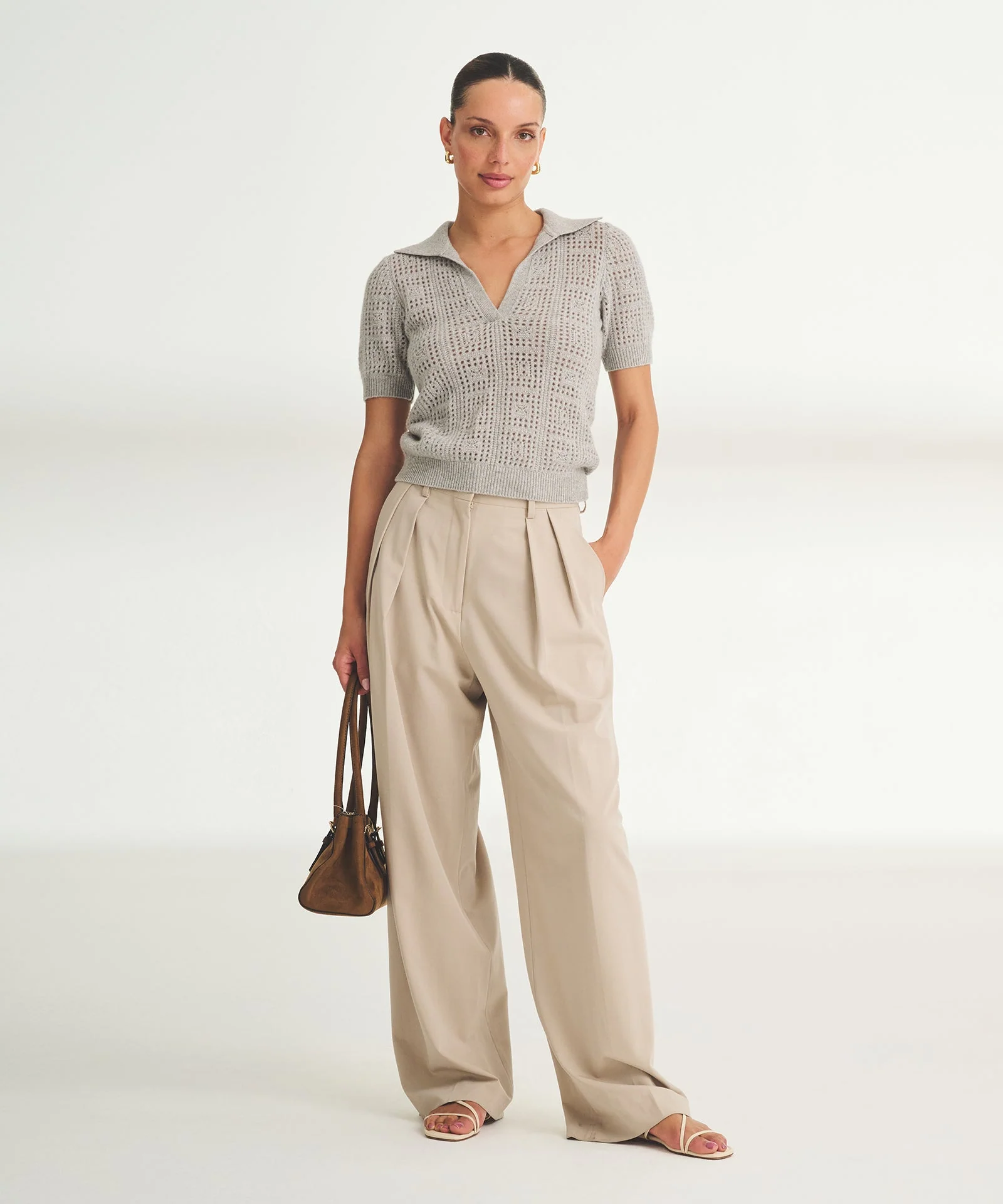 Novelty Cashmere Crochet Short Sleeve Polo - Image 9