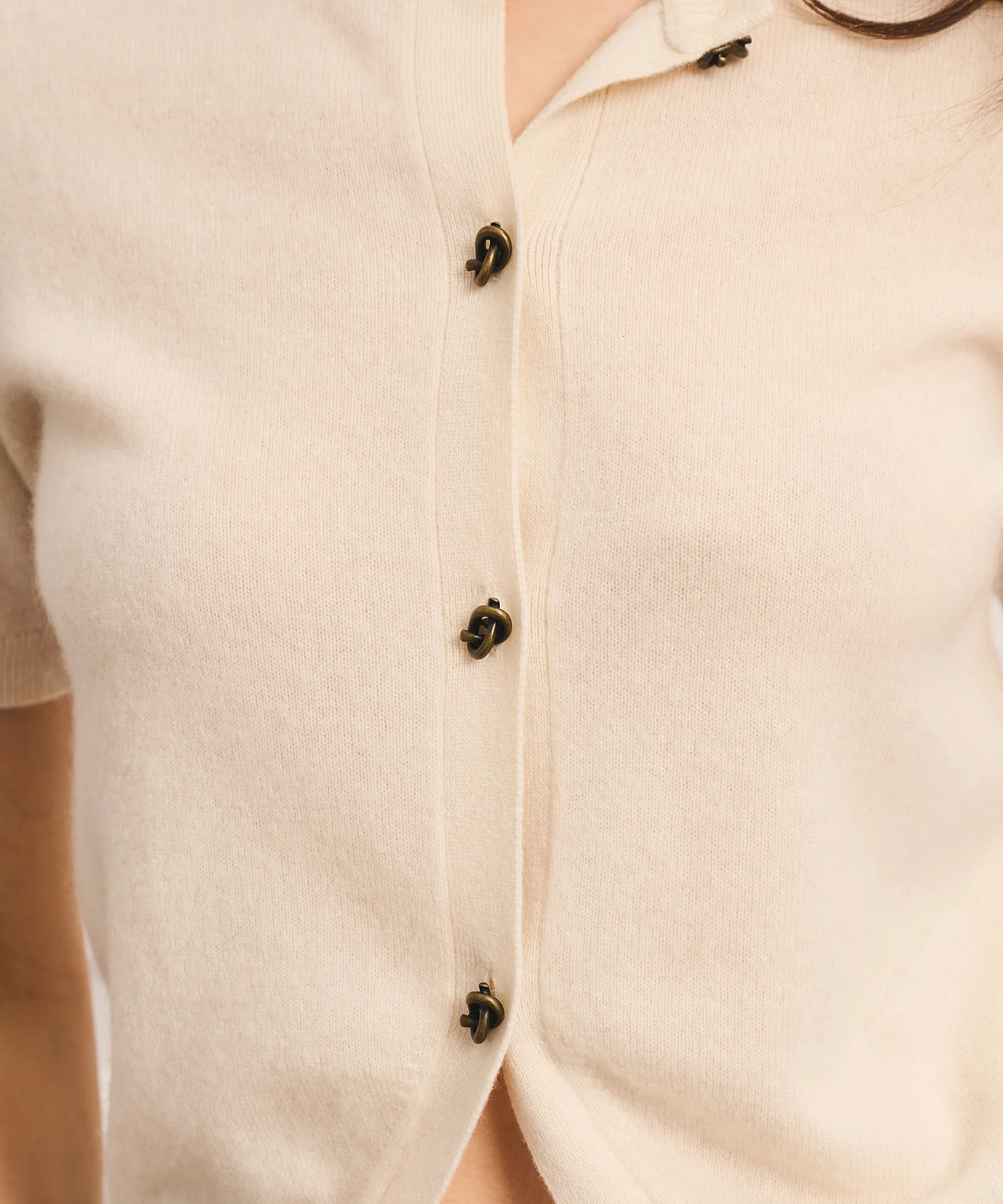 Cashmere Short Sleeve Sweater with Novelty Button - Image 3