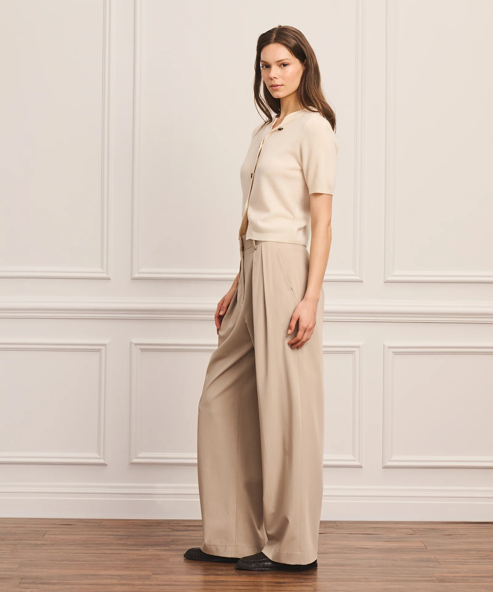 Cashmere Short Sleeve Sweater with Novelty Button - Image 4