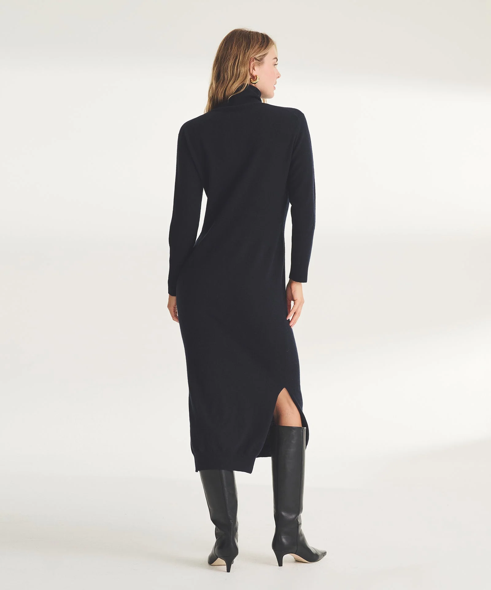 Signature Cashmere Turtleneck Dress with Slits - Image 16