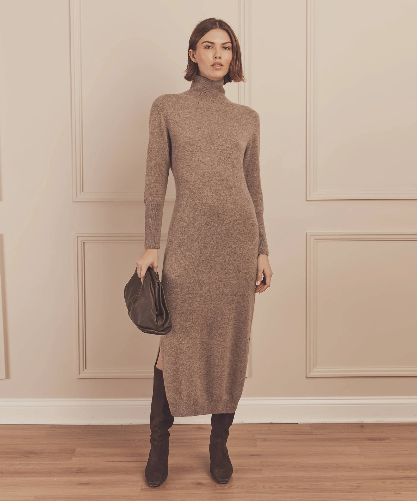 Signature Cashmere Turtleneck Dress with Slits - Image 17