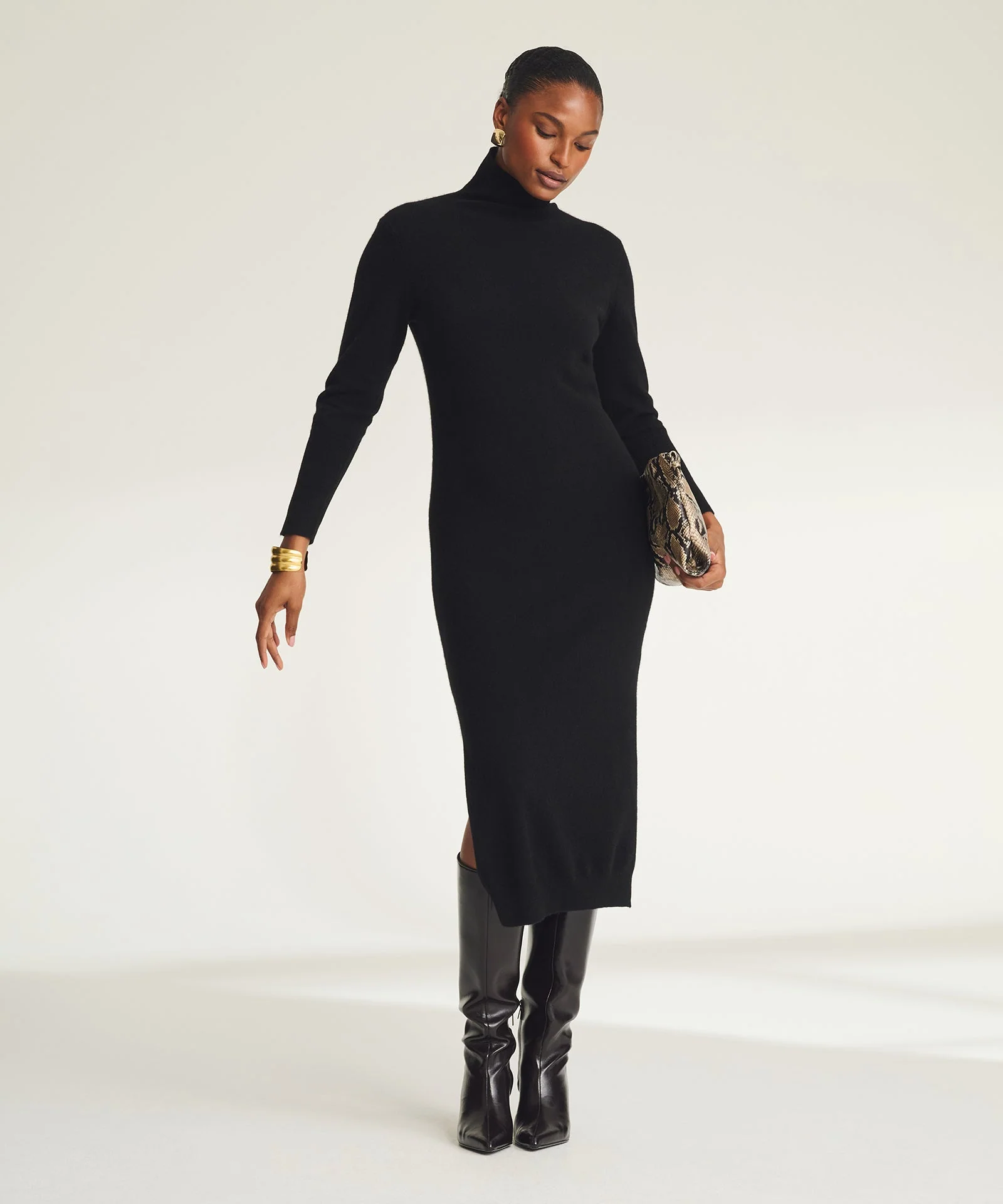 Signature Cashmere Turtleneck Dress with Slits - Image 22