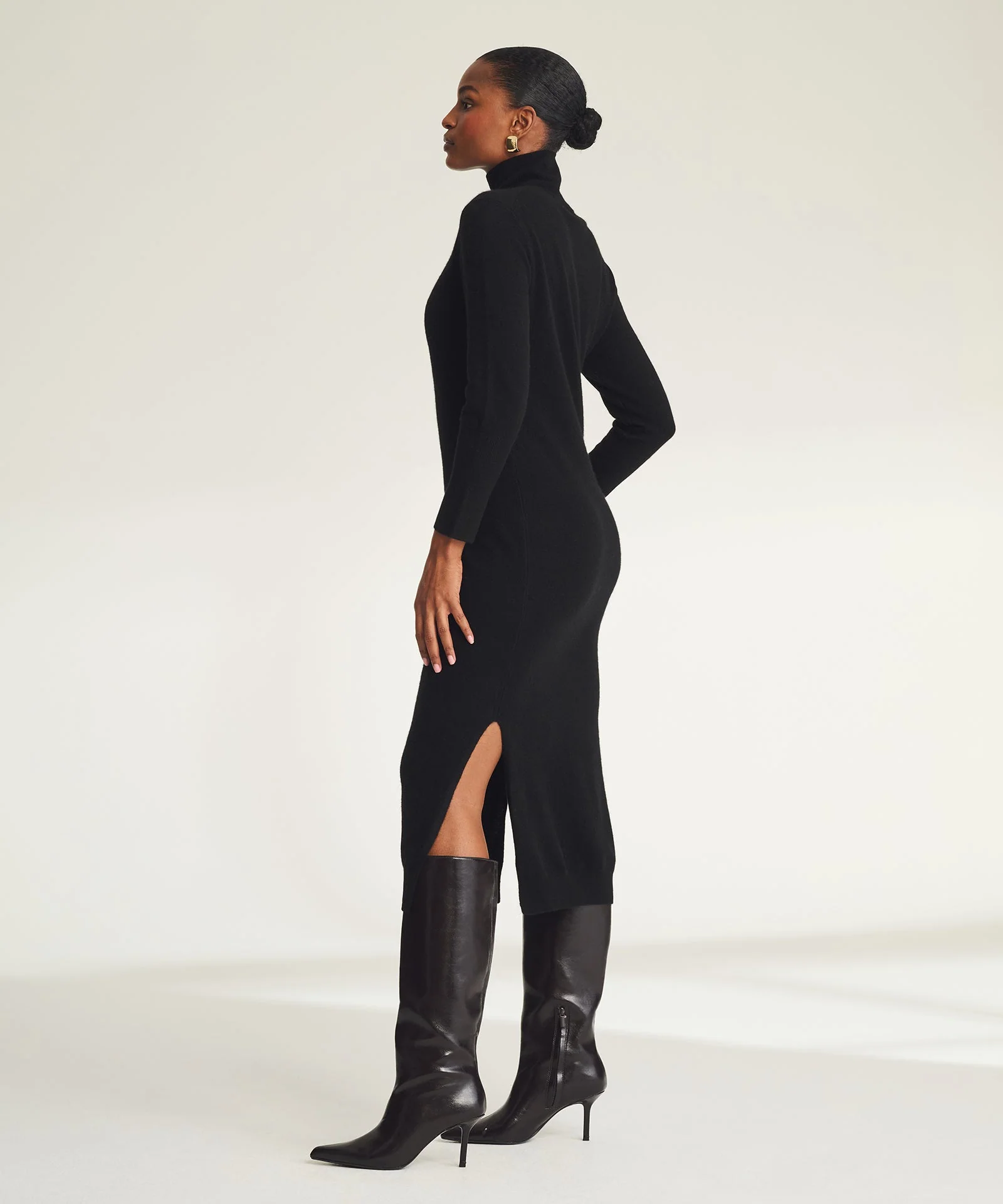 Signature Cashmere Turtleneck Dress with Slits - Image 23