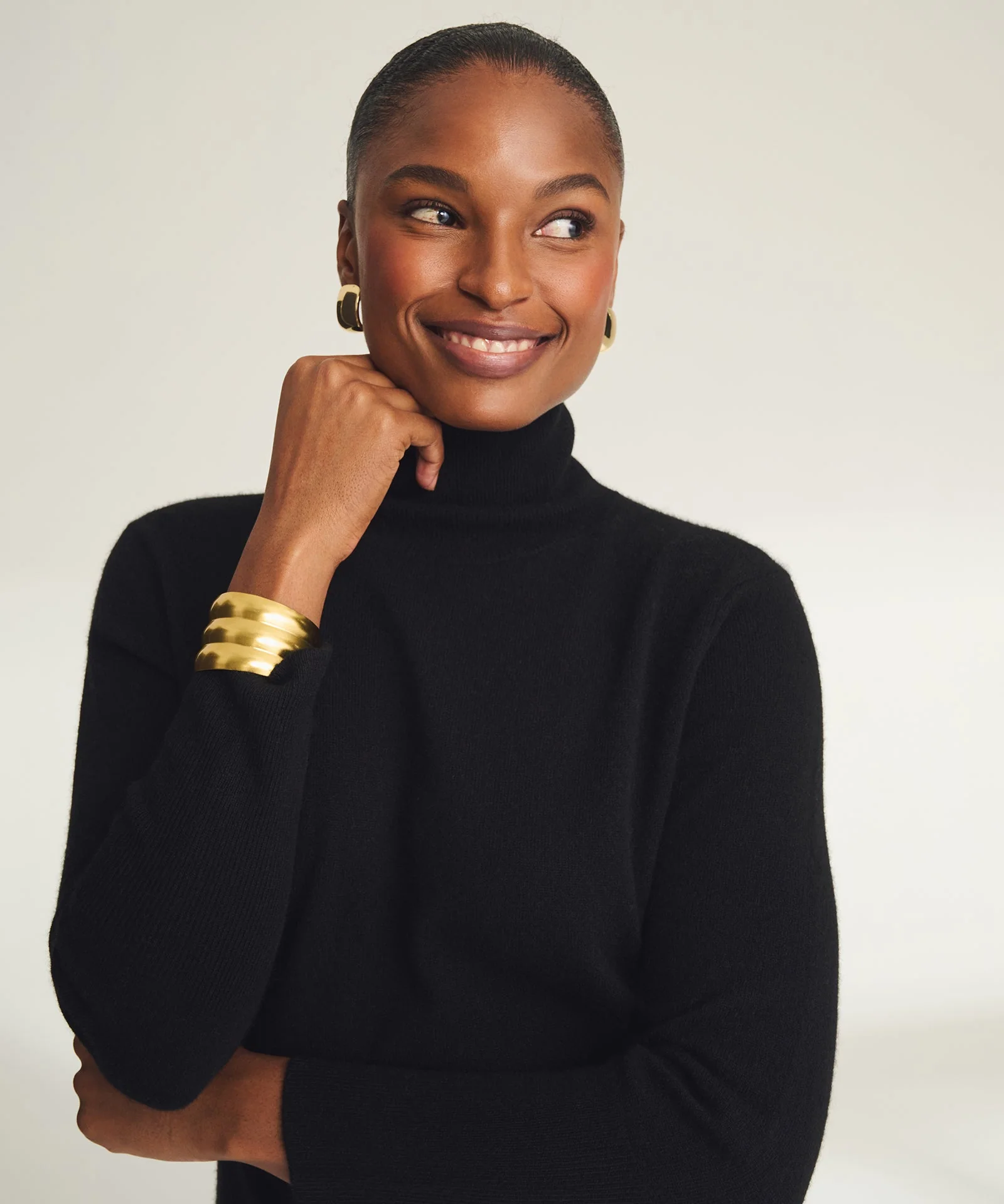 Signature Cashmere Turtleneck Dress with Slits - Image 3