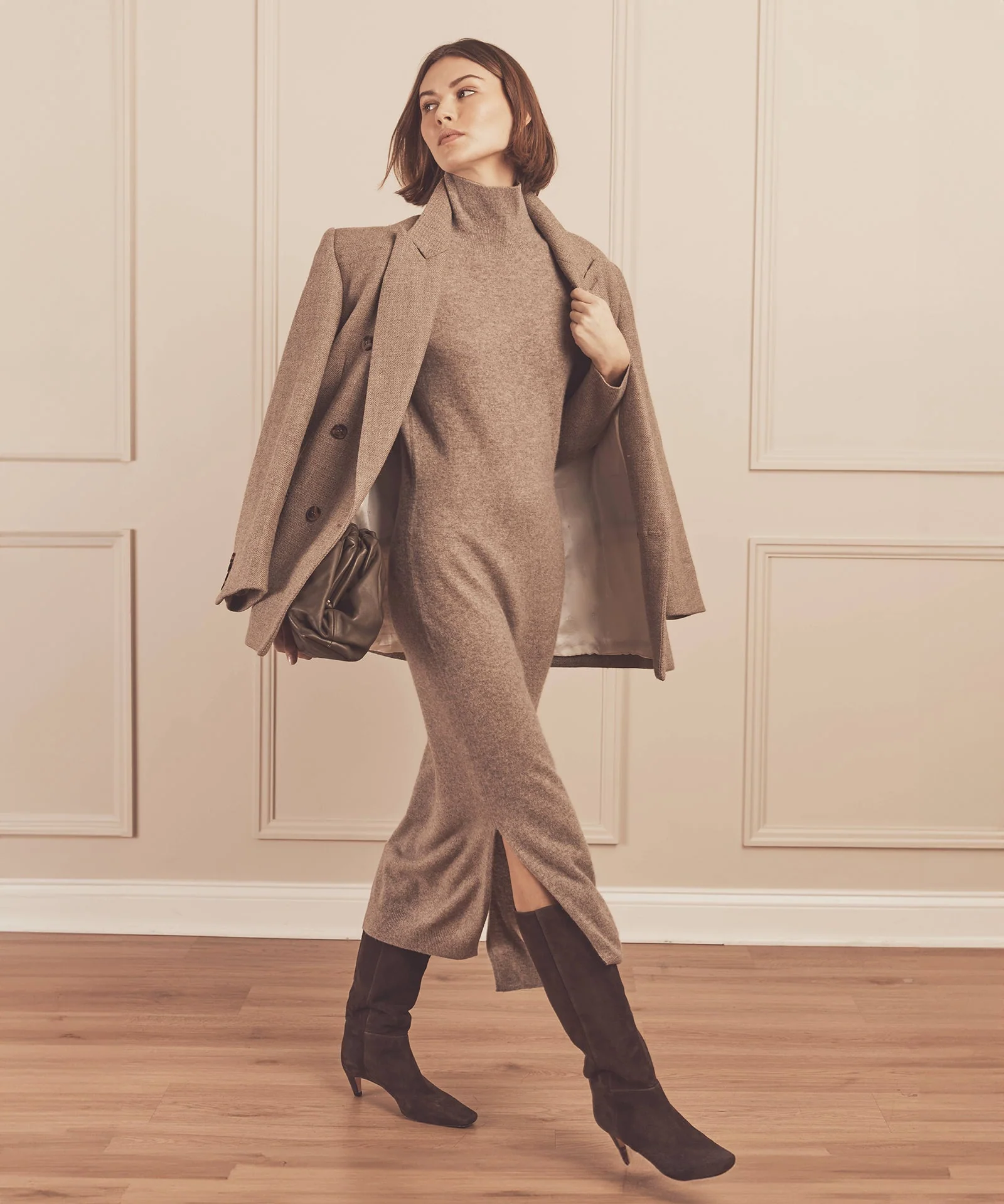 Signature Cashmere Turtleneck Dress with Slits - Image 4