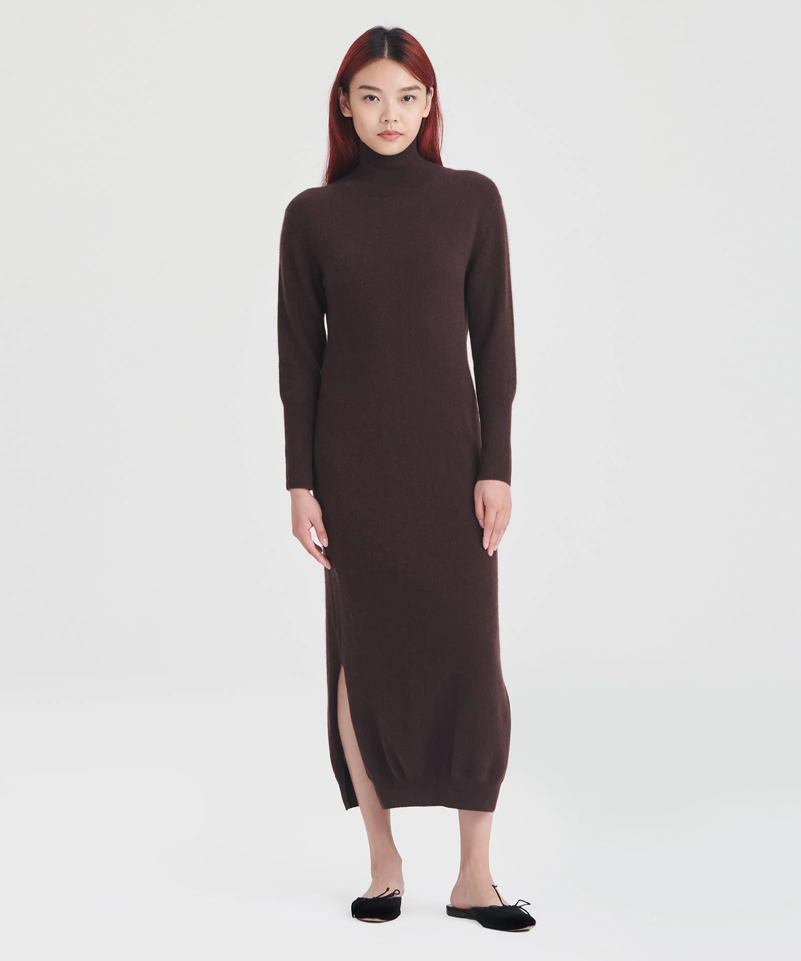 Signature Cashmere Turtleneck Dress with Slits - Image 5