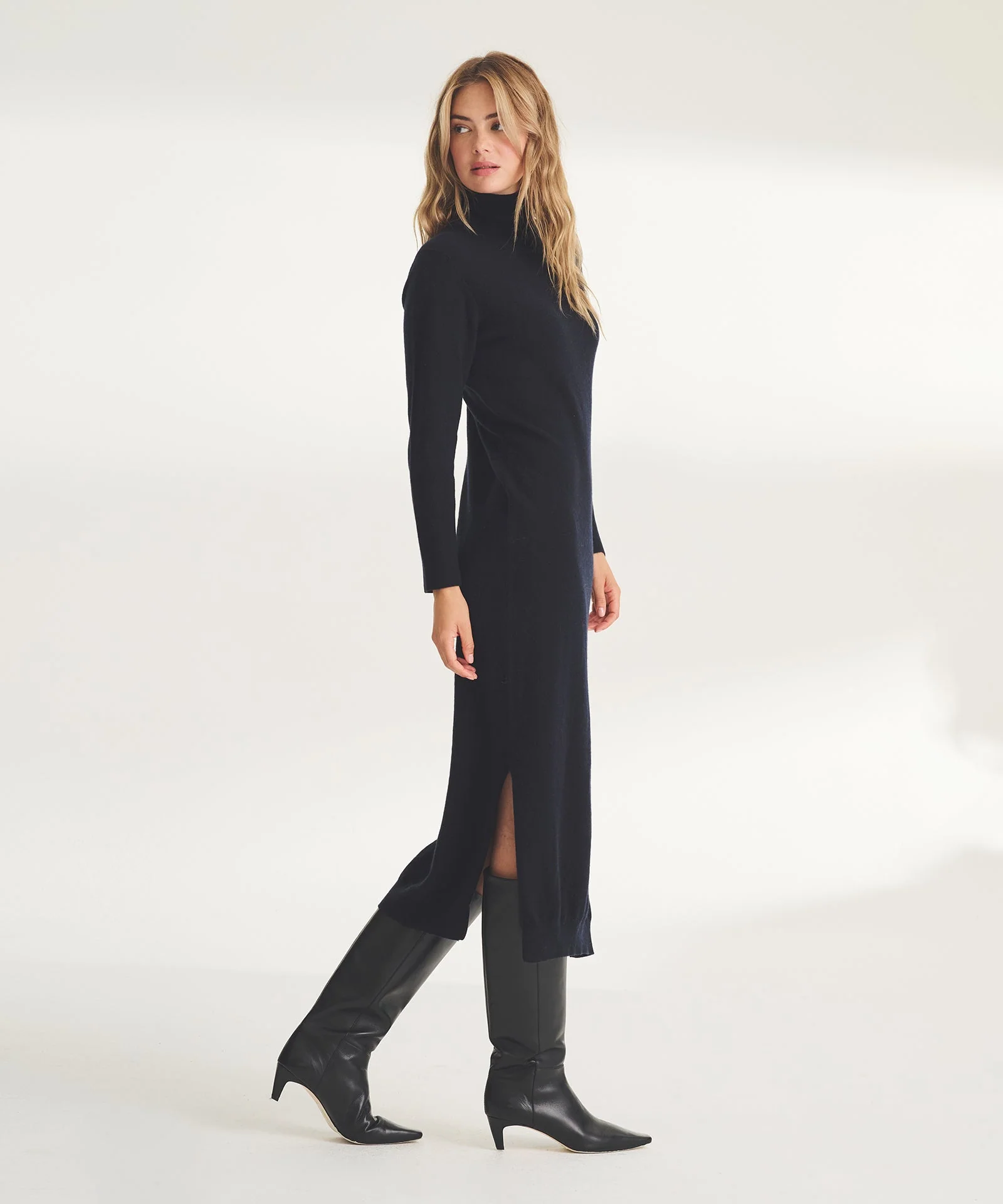 Signature Cashmere Turtleneck Dress with Slits - Image 6