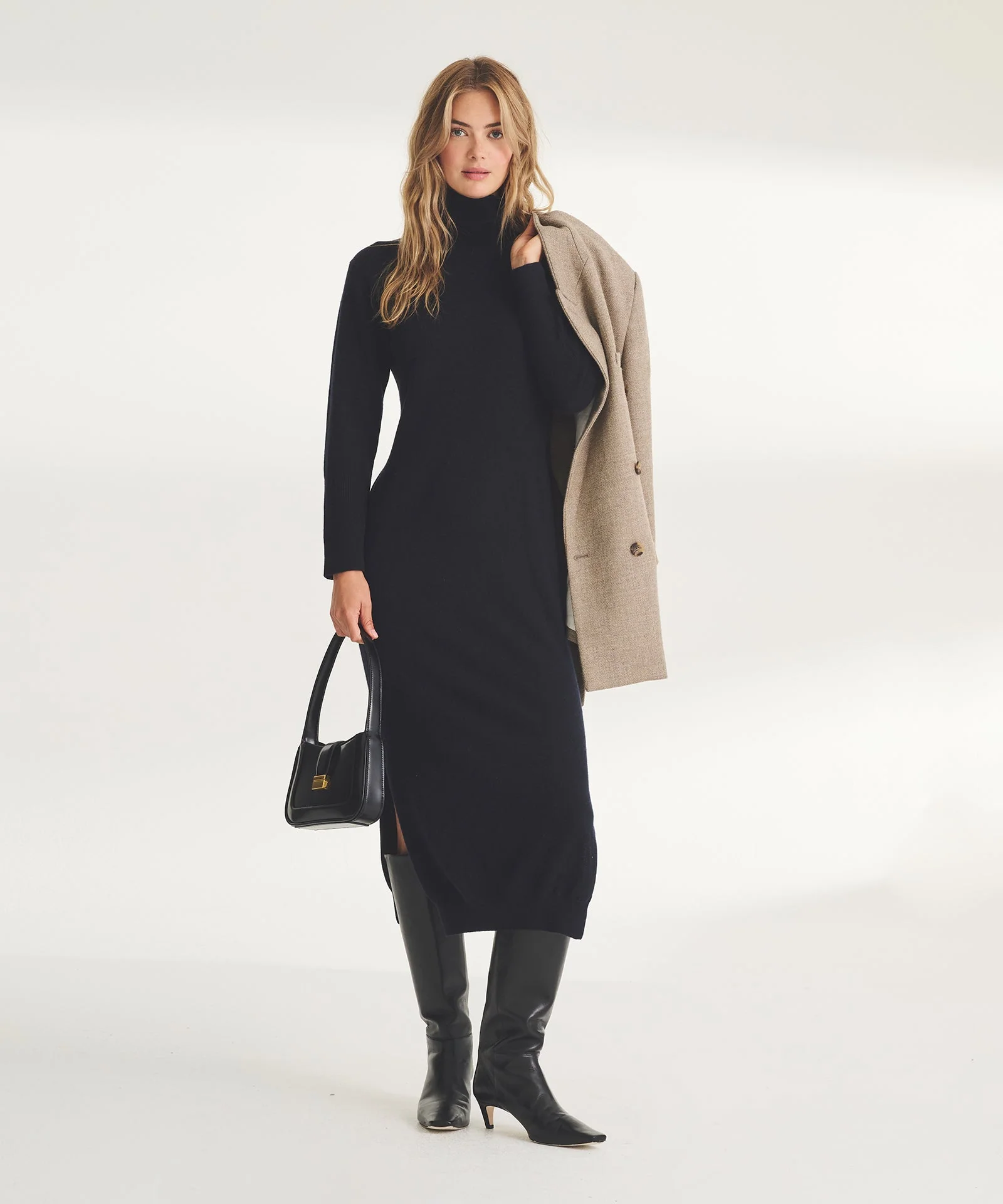 Signature Cashmere Turtleneck Dress with Slits - Image 7