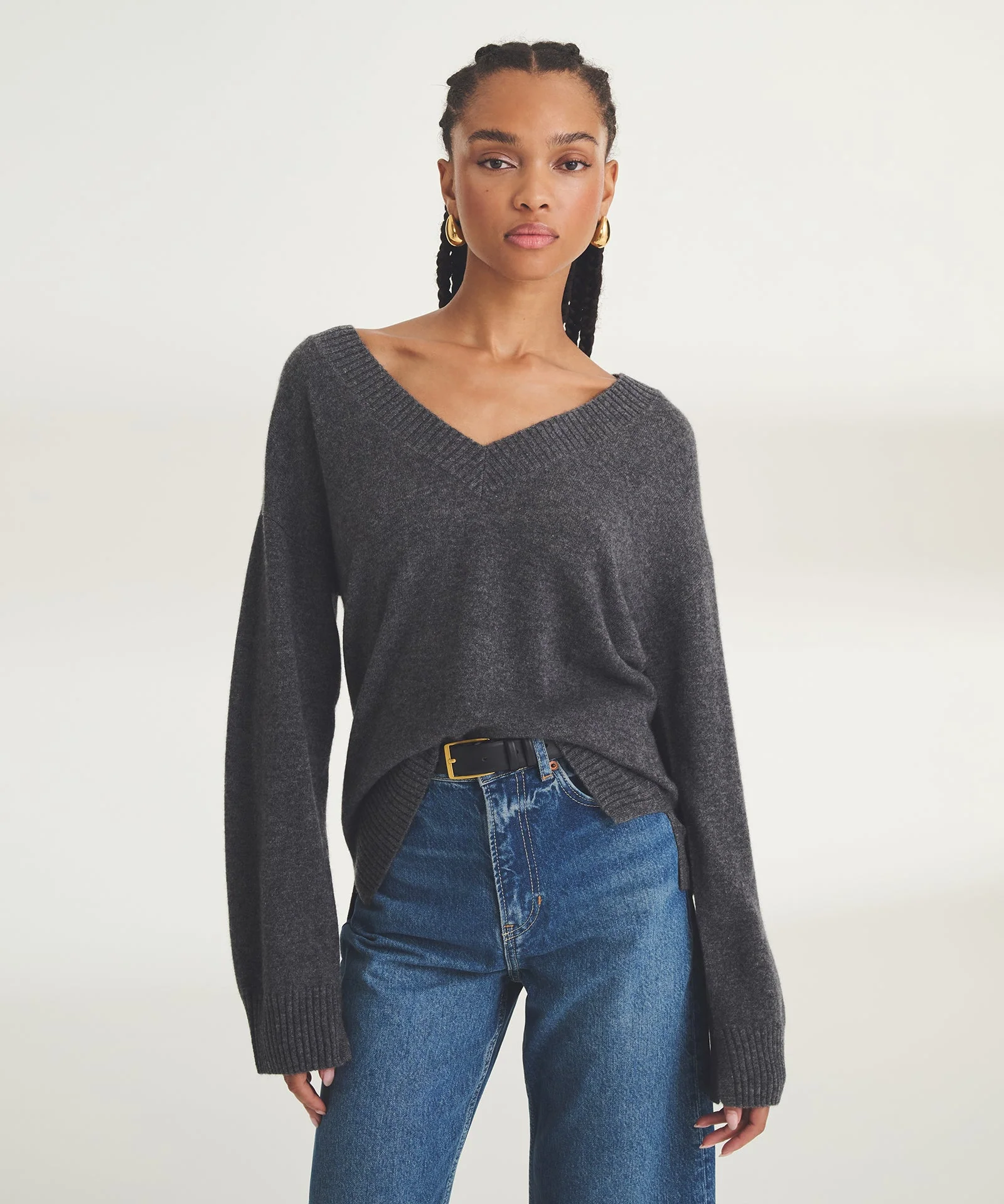 Signature Cashmere Wide Sleeve V-Neck Sweater - Image 3