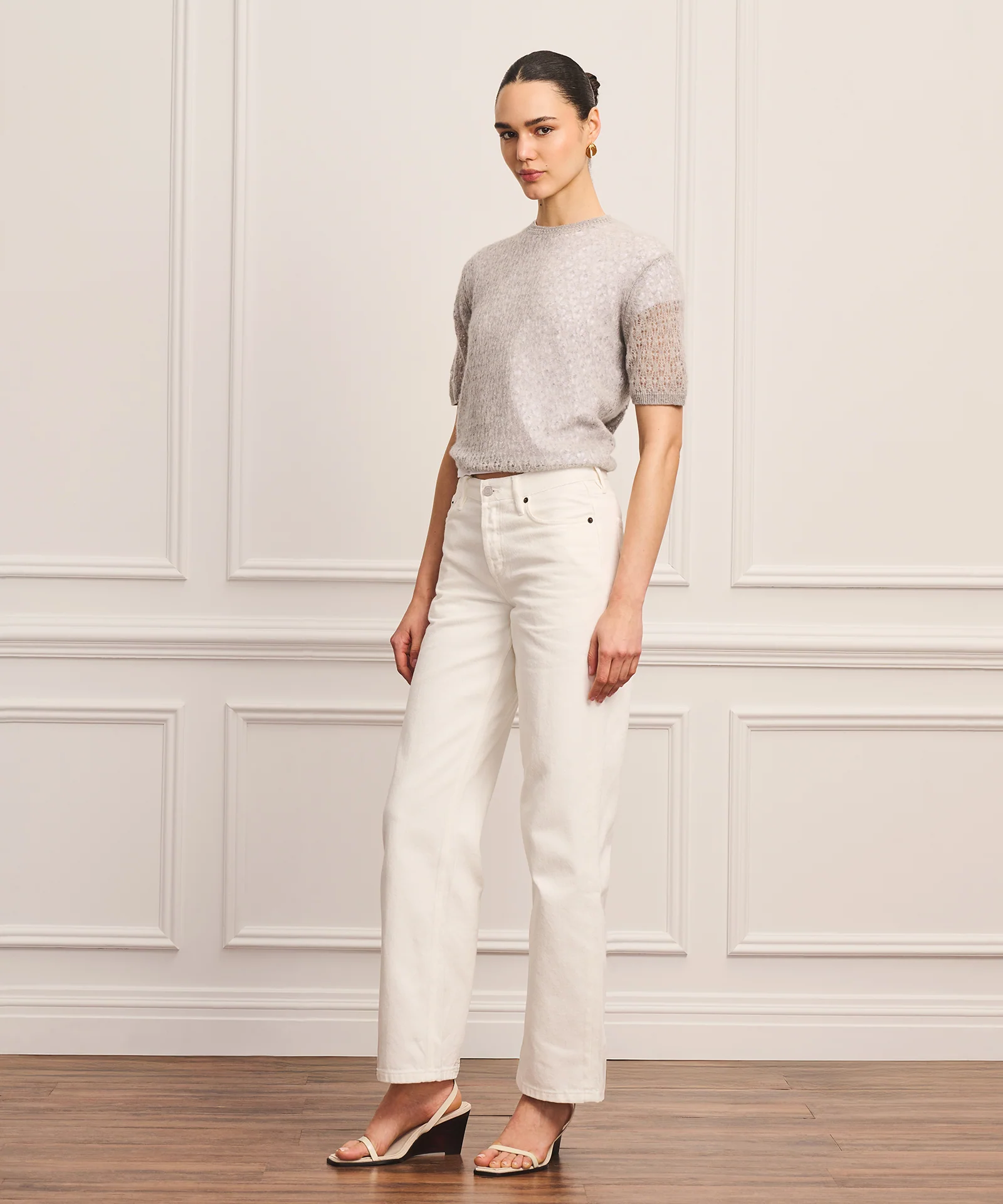 Coastal Cashmere Pointelle Short Sleeve Sweater - Image 4