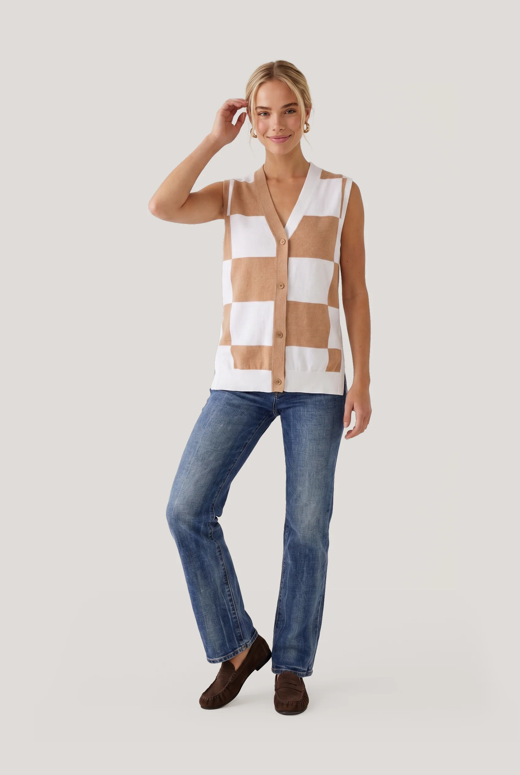 Cotton Cashmere Sleeveless Cardigan - Image 2