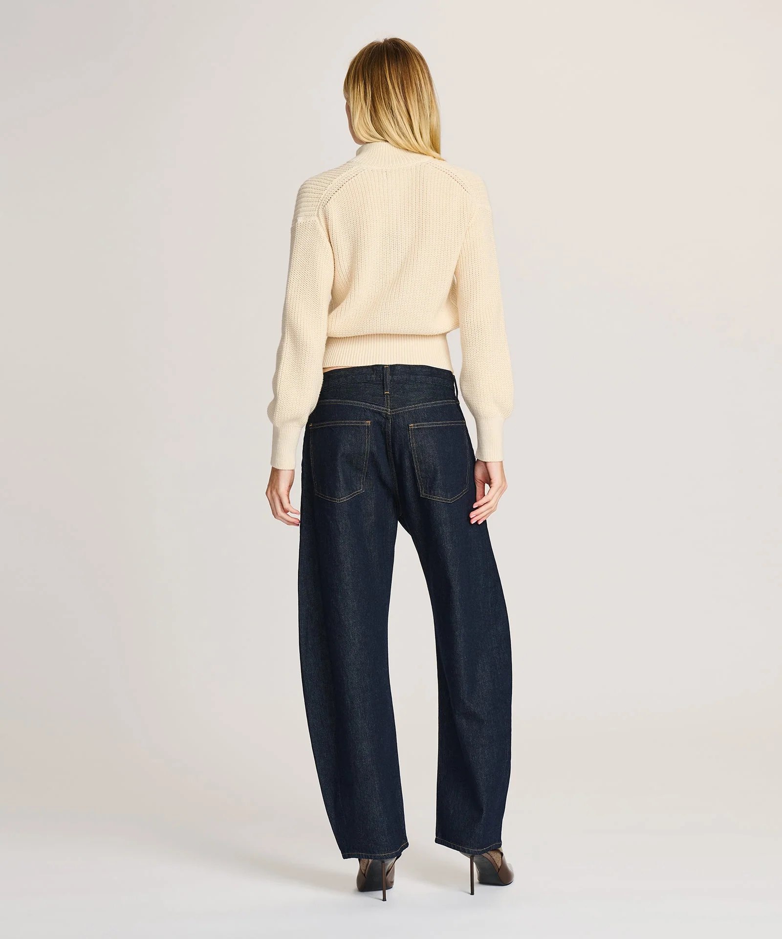 Cotton Fisherman Cinched Waist Zip Up Sweater - Image 10
