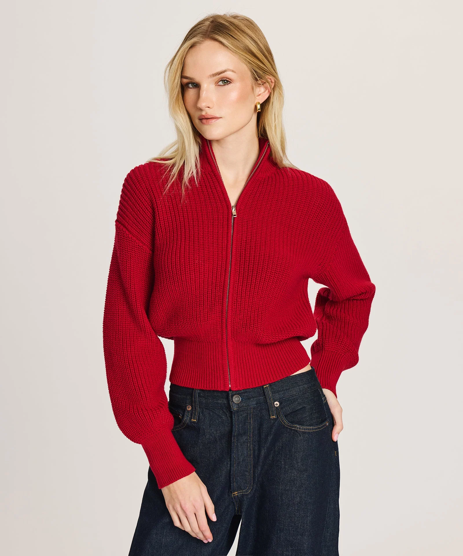 Cotton Fisherman Cinched Waist Zip Up Sweater - Image 11