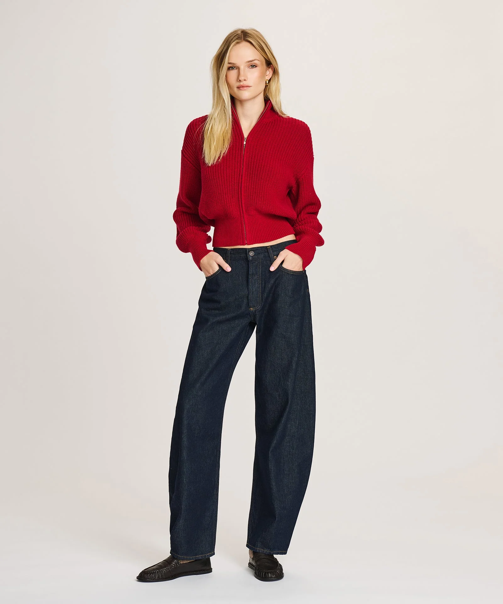 Cotton Fisherman Cinched Waist Zip Up Sweater - Image 13