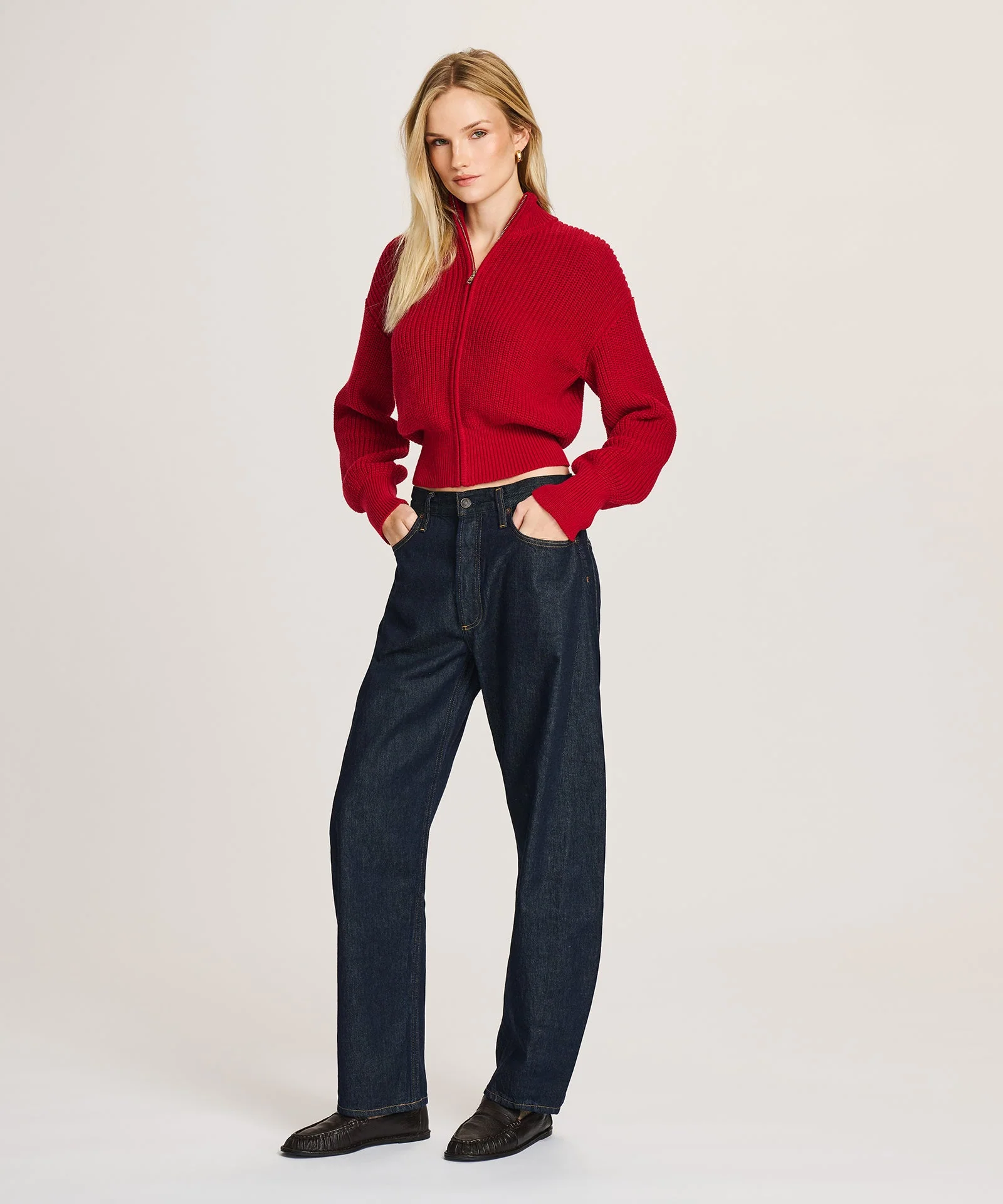 Cotton Fisherman Cinched Waist Zip Up Sweater - Image 14