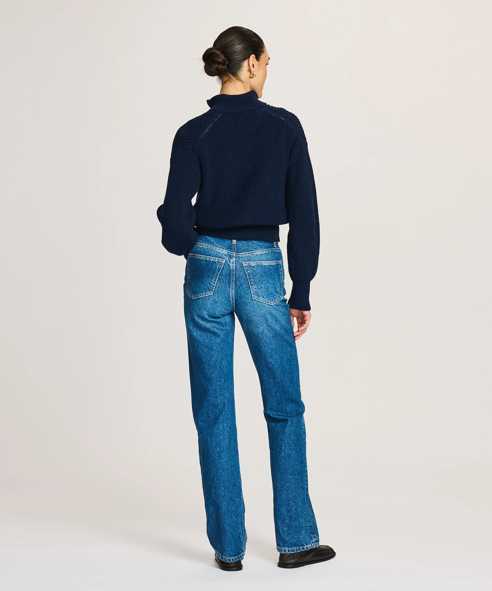 Cotton Fisherman Cinched Waist Zip Up Sweater - Image 5