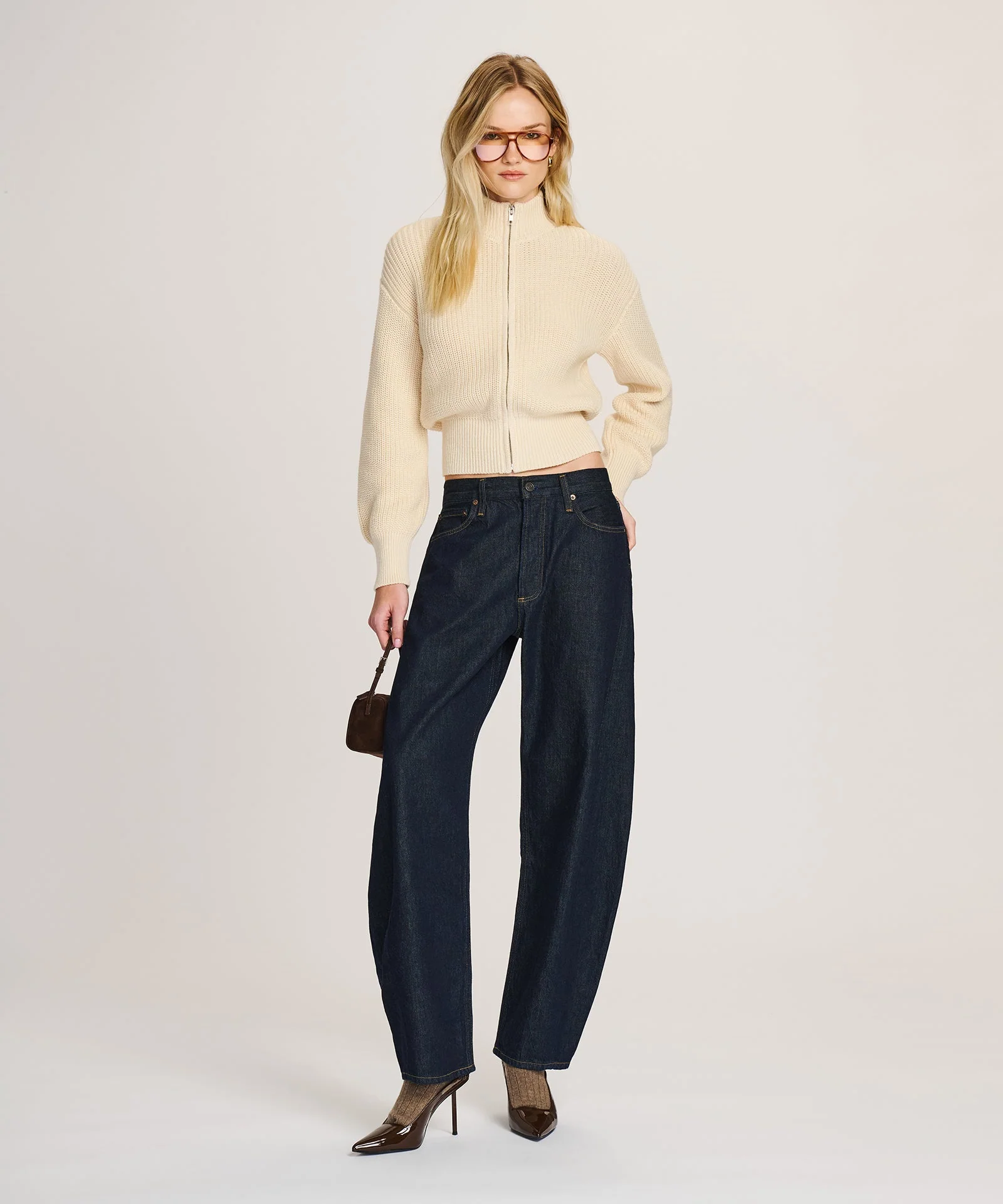 Cotton Fisherman Cinched Waist Zip Up Sweater - Image 9