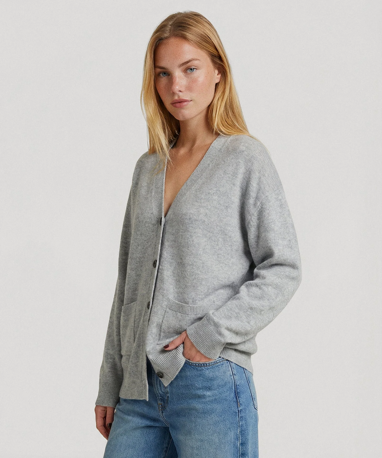 Cashmere Drop Shoulder V-Neck Cardigan - Image 8