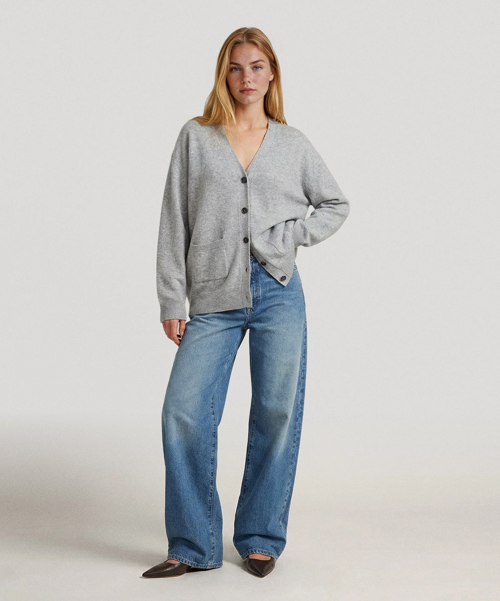Cashmere Drop Shoulder V-Neck Cardigan - Image 9