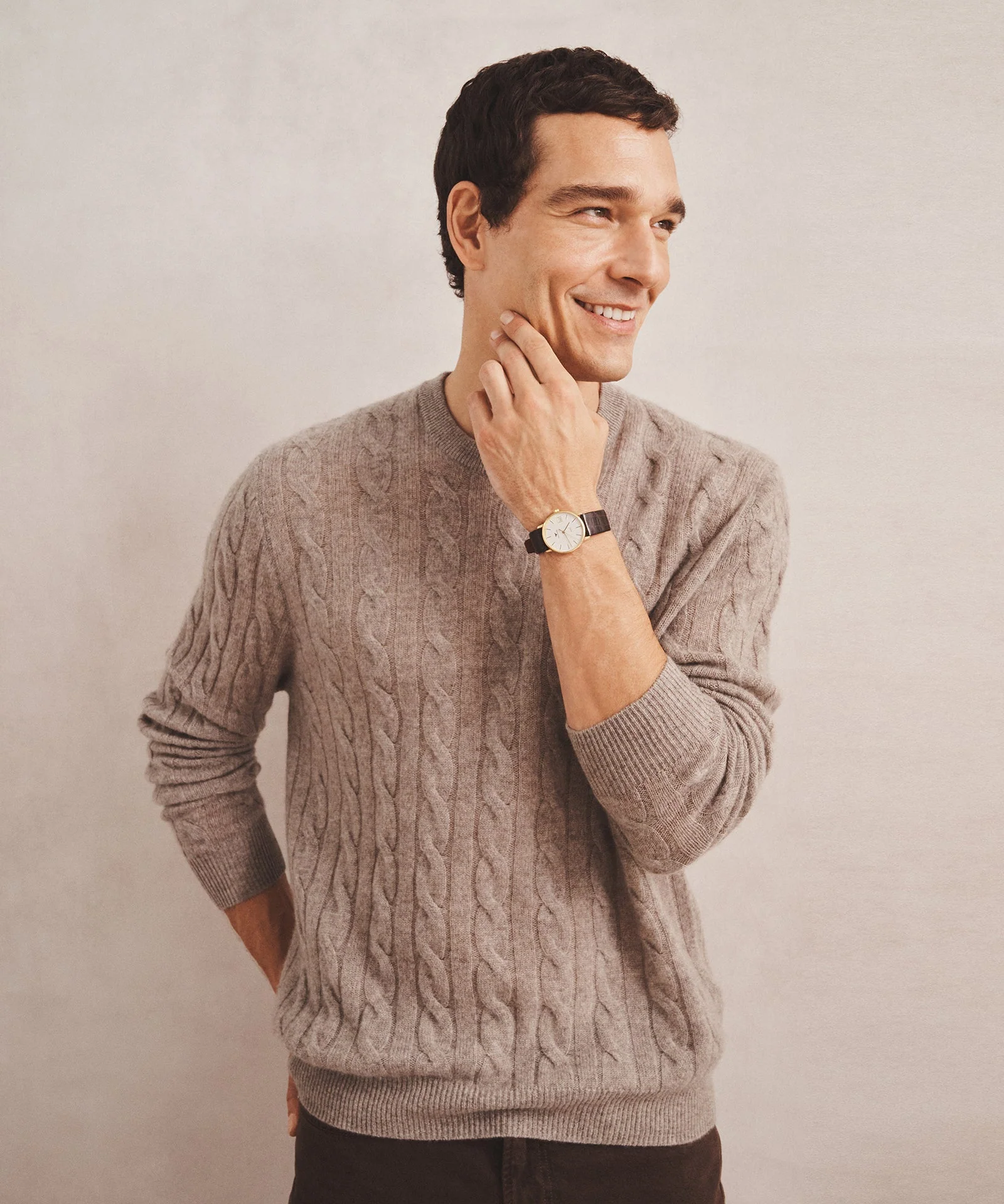 Lightweight Cashmere Cable Crewneck Sweater - Image 3