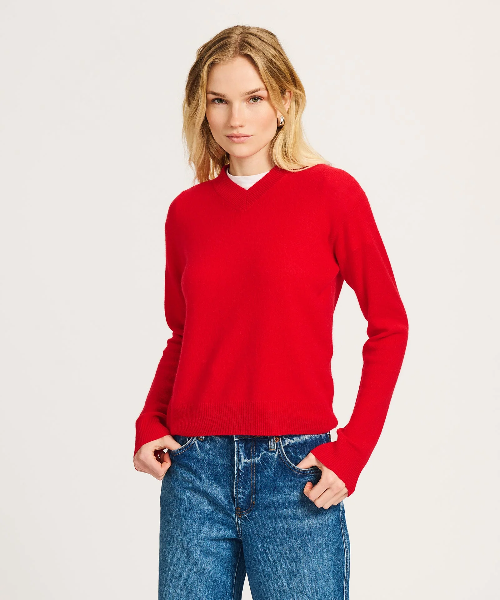 Lightweight Cashmere High V-Neck Sweater - Image 3