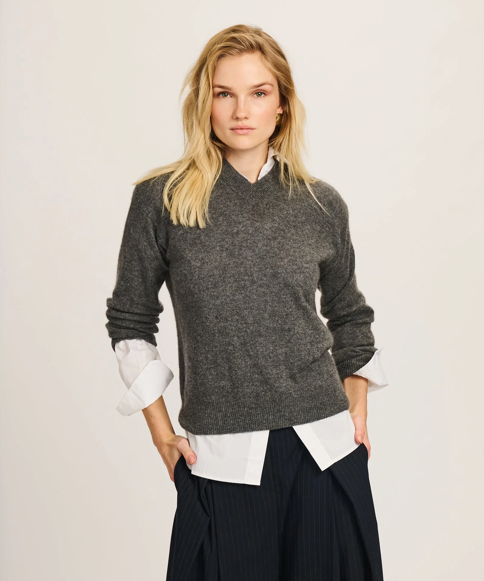Lightweight Cashmere High V-Neck Sweater - Image 8