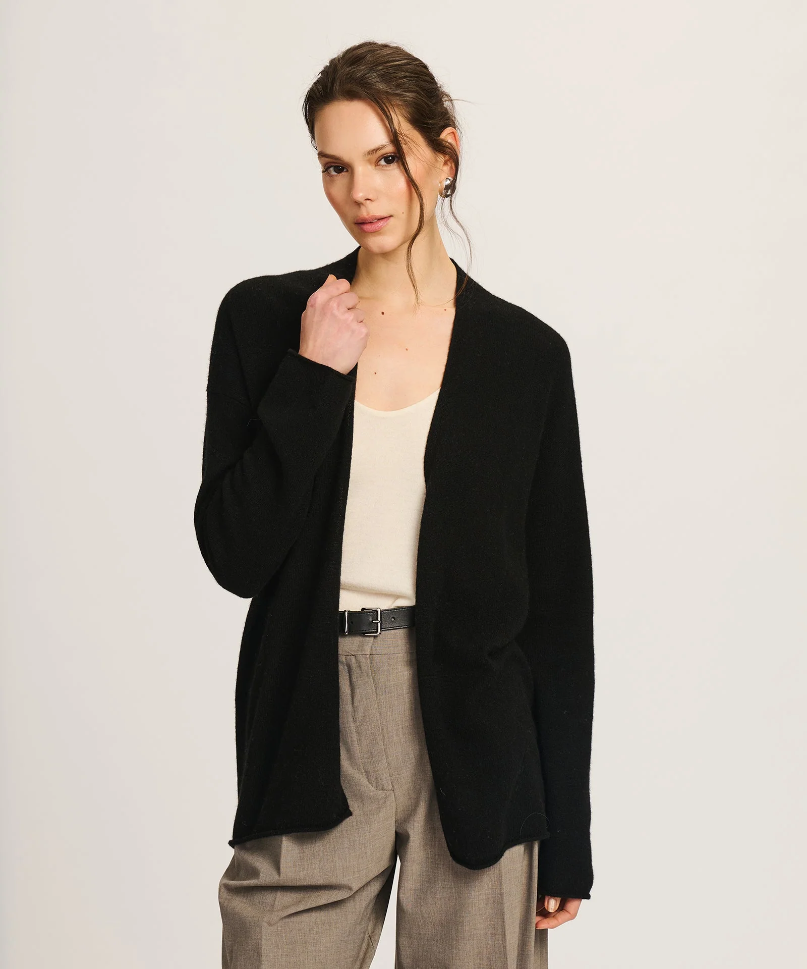 Lightweight Cashmere Open Front Cardigan - Image 11