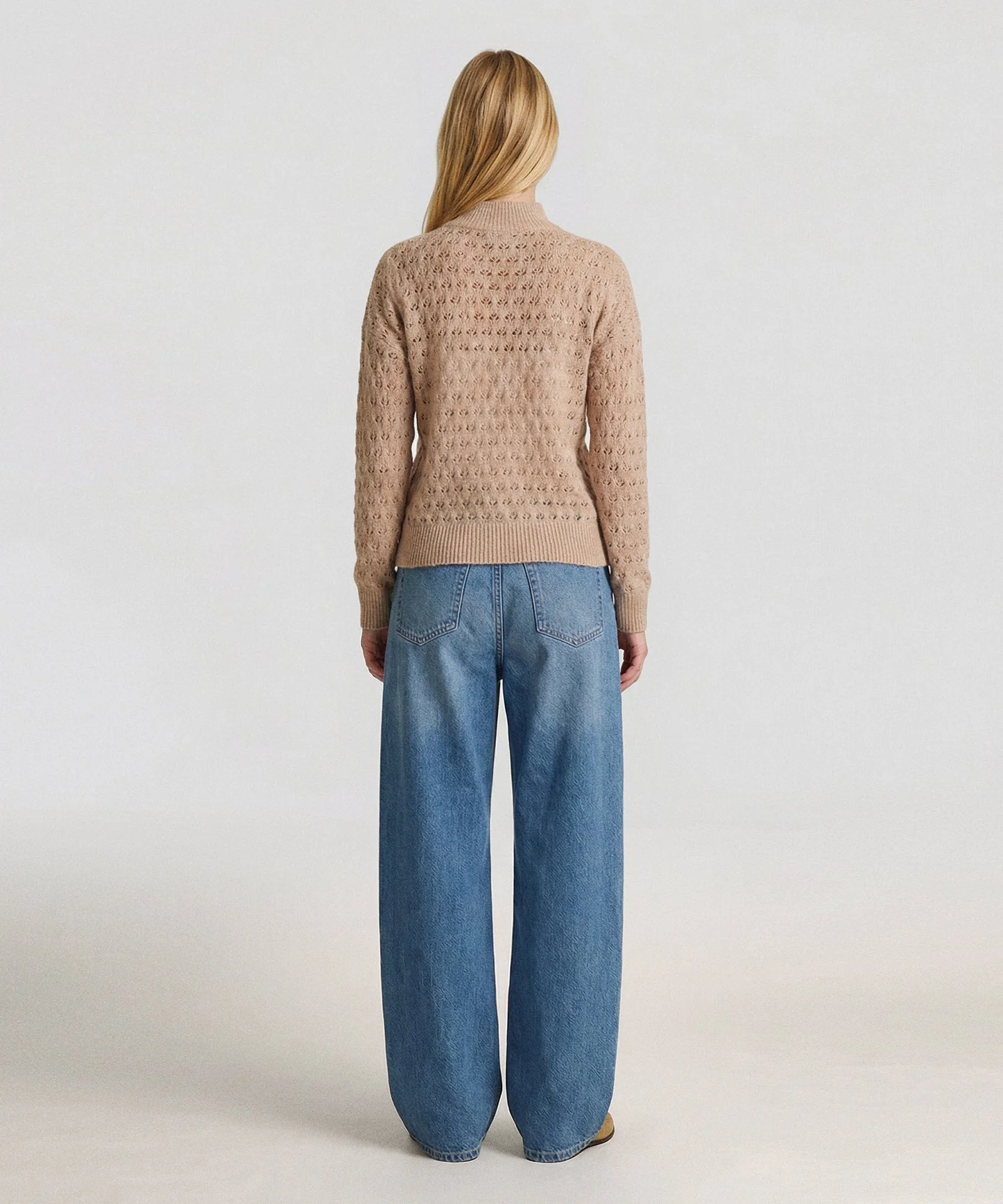 Lightweight Cashmere Pointelle Turtleneck Sweater - Image 3