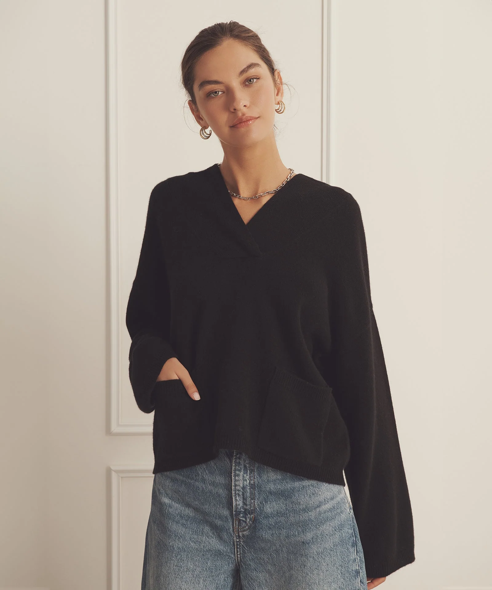 Luxe Cashmere Open Neck Hoodie - Image 2