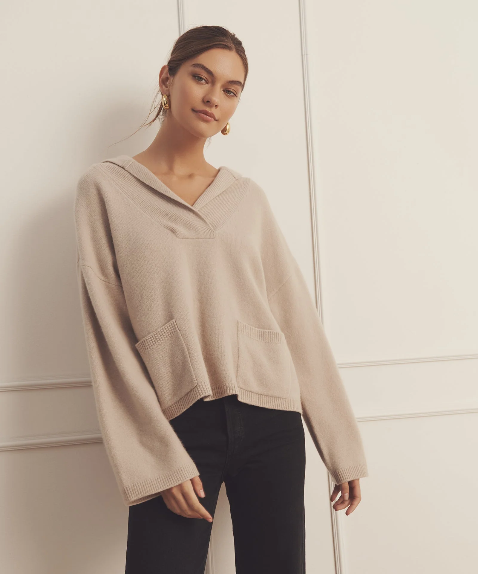 Luxe Cashmere Open Neck Hoodie - Image 4