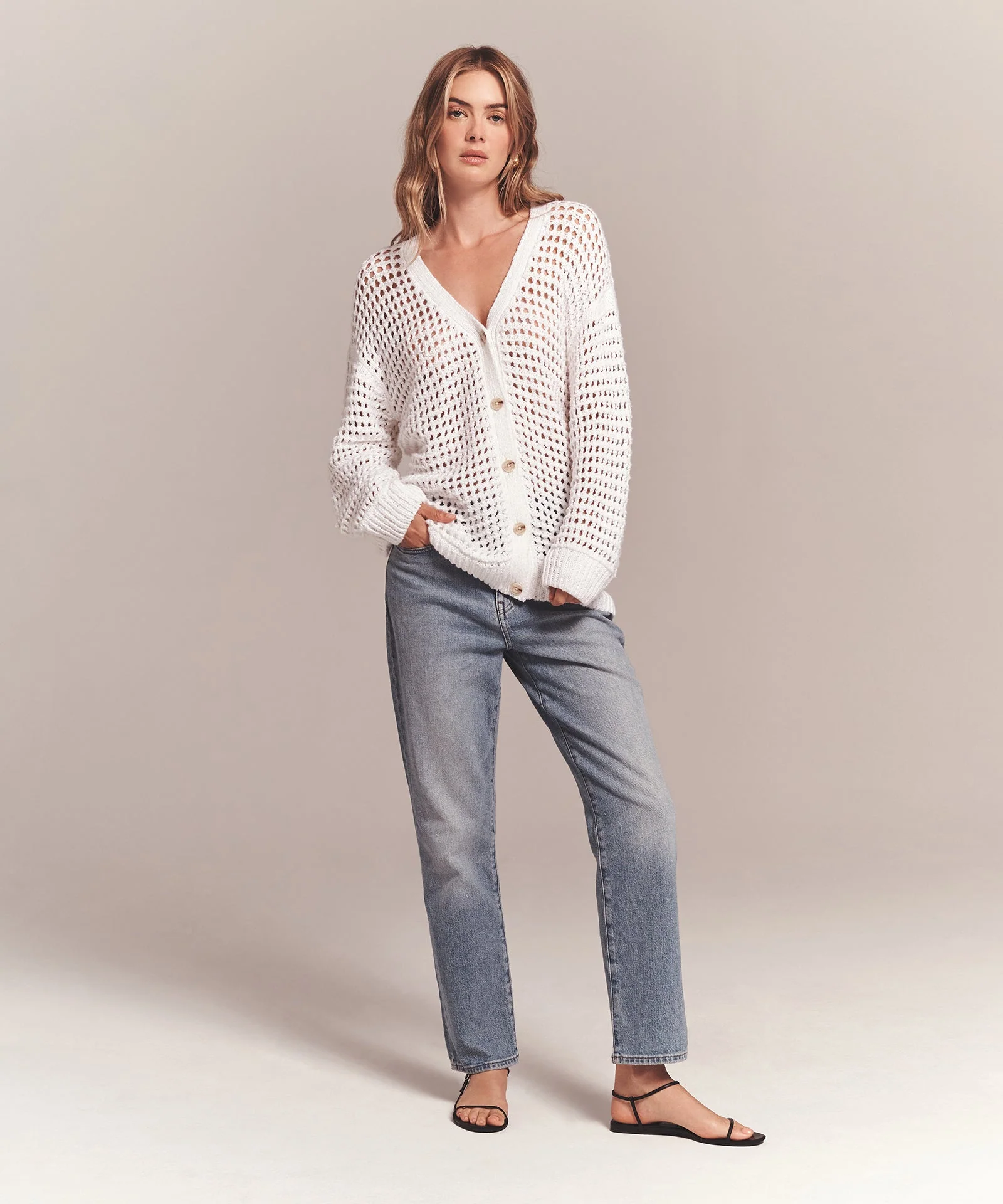 Luxe Chunky Cotton Pointelle Cardigan - Image 4