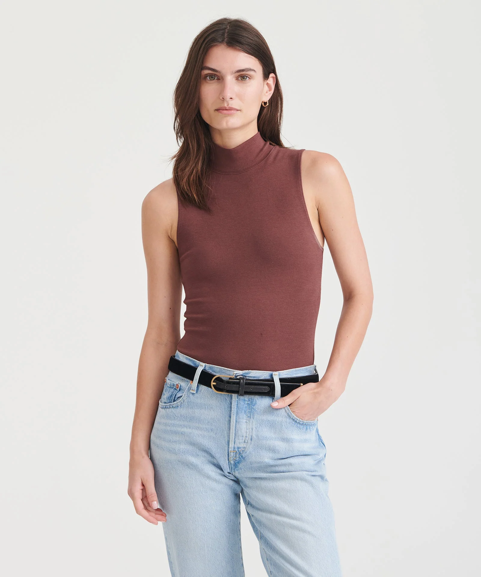 Modal Cashmere Sleeveless Mockneck Bodysuit - Image 15