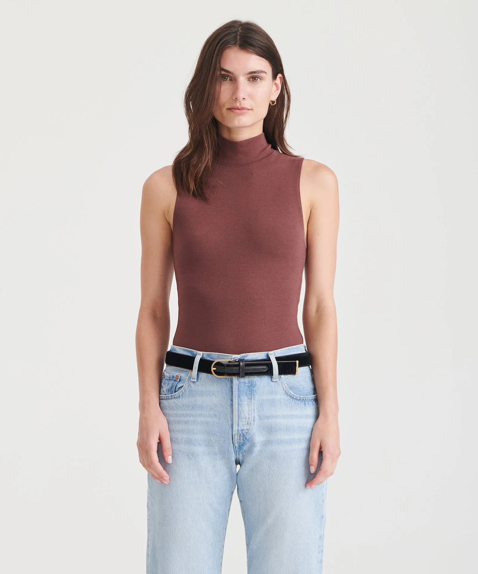 Modal Cashmere Sleeveless Mockneck Bodysuit - Image 5