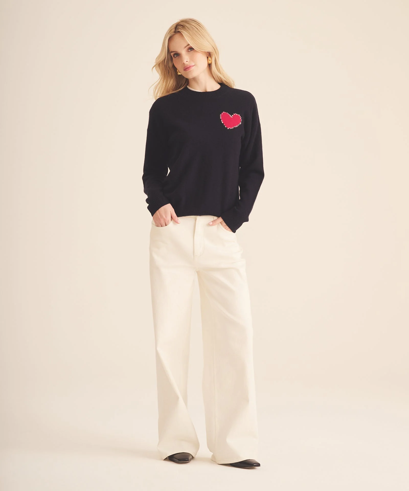 Signature Cashmere Embroidered Heart Sweater - Image 3