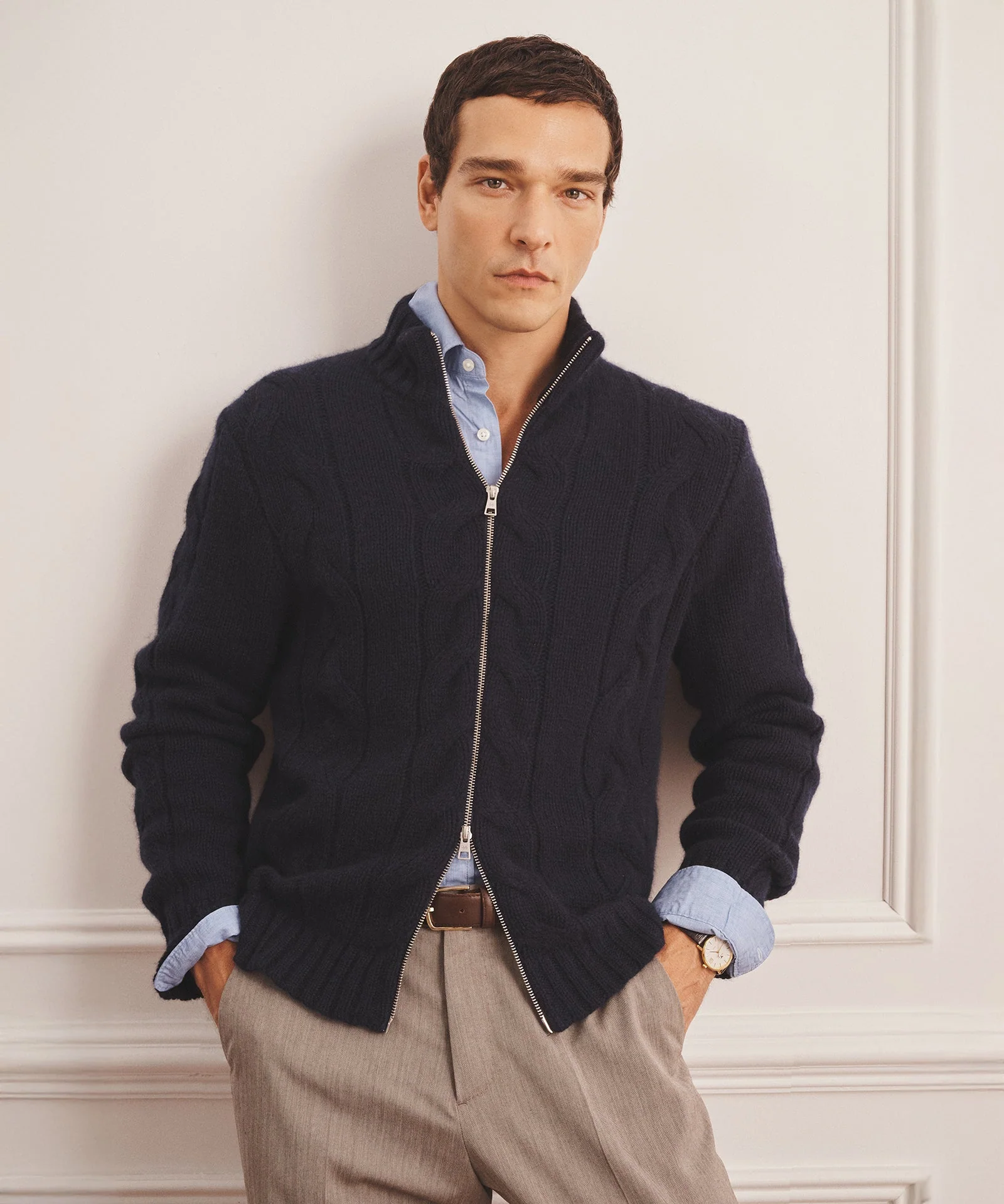 Super Luxe Cashmere Cable Full Zip Sweater - Image 11