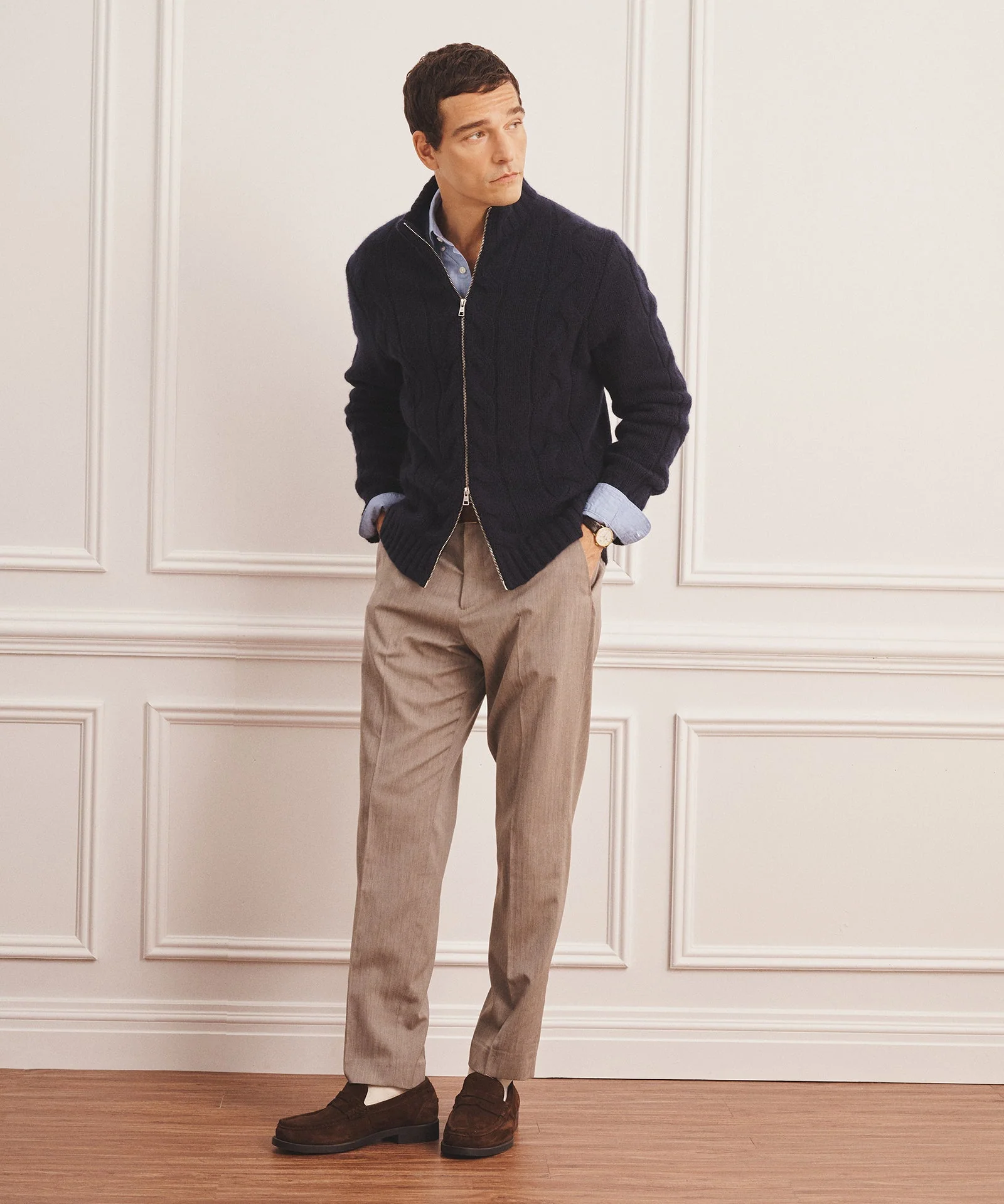 Super Luxe Cashmere Cable Full Zip Sweater - Image 9