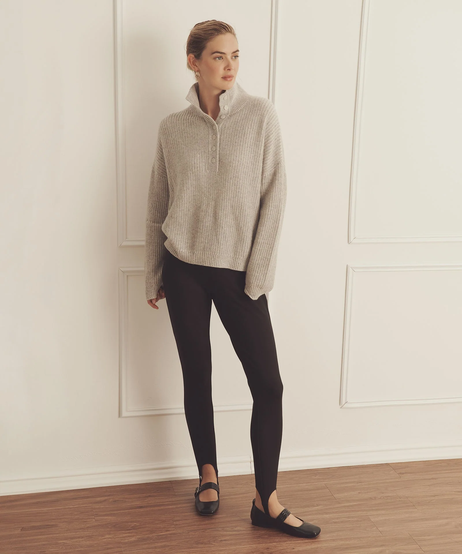 Super Luxe Cashmere Color Plaited High Neck Henley - Image 11