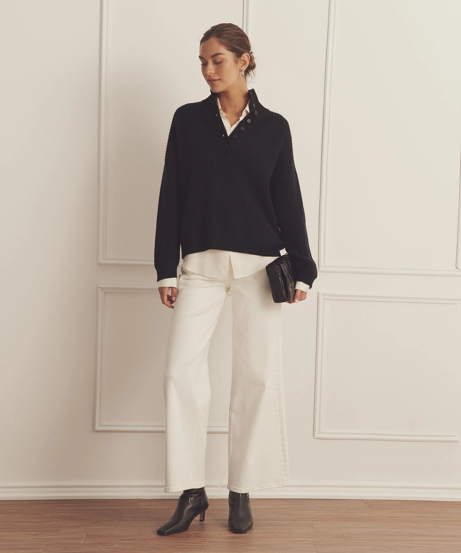 Super Luxe Cashmere Color Plaited High Neck Henley - Image 3