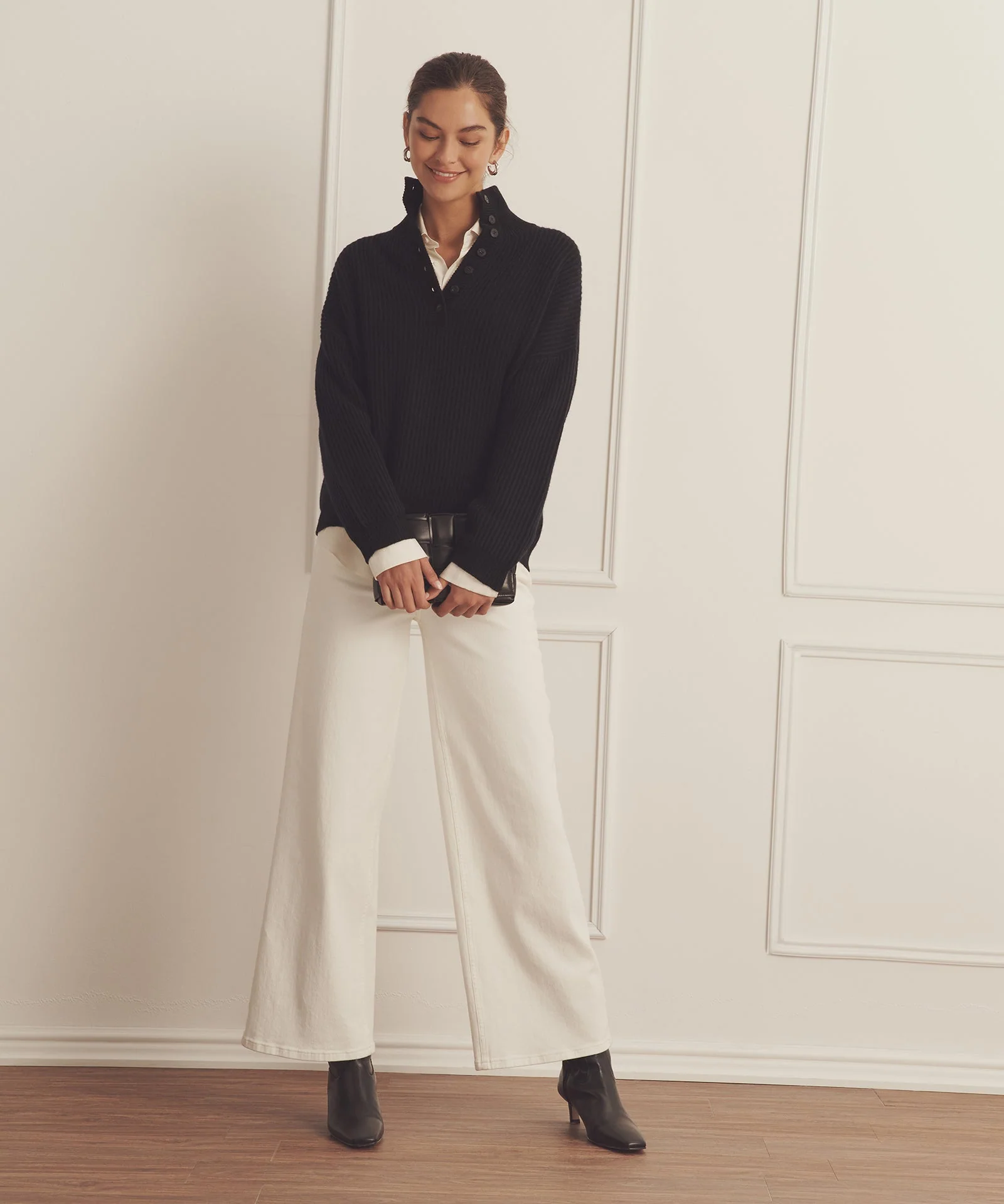 Super Luxe Cashmere Color Plaited High Neck Henley - Image 4